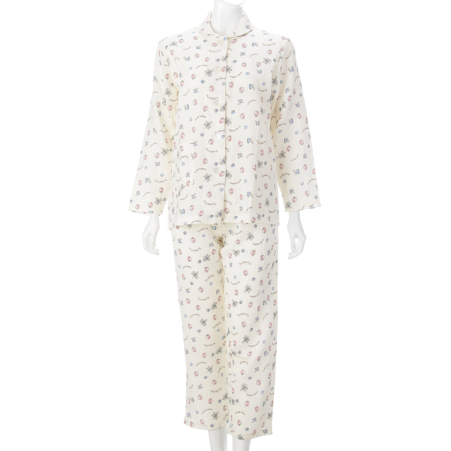 ふんわりダブルガーゼ 衿付パジャマ ベリー柄 - 画像6