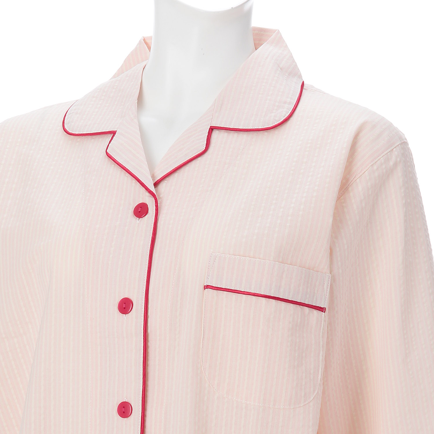 婦人 綿サッカーストライプ シャツパジャマ - 画像3