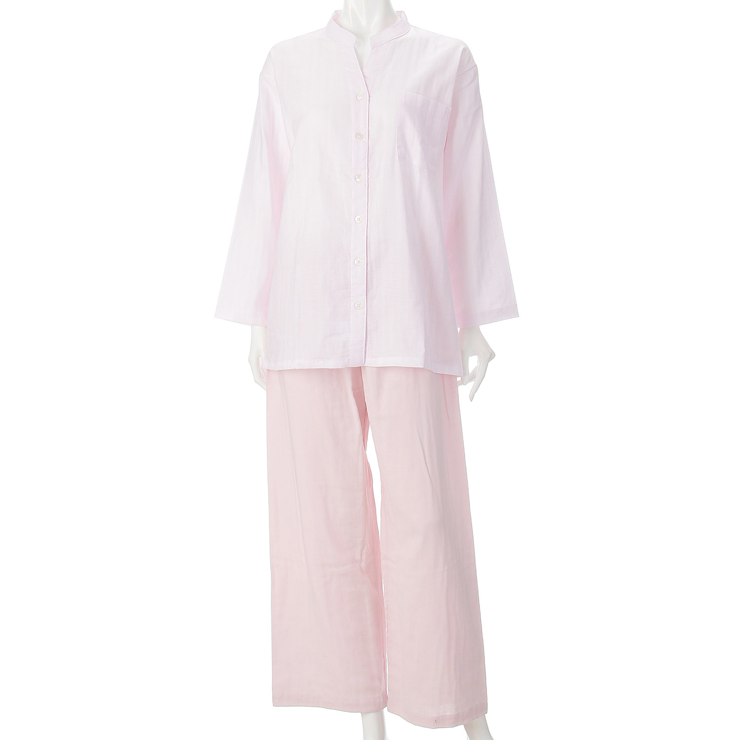 GUNZE キレイラボ Fitte（綿100％） ダブルガーゼ 長袖長パンツ ノーカラーパジャマ