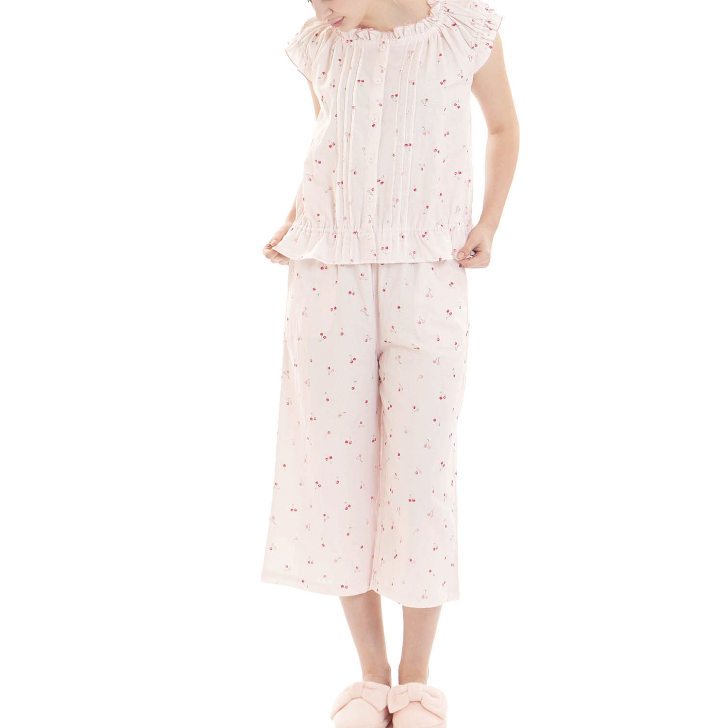 Narue コットンダブルガーゼプティチェリーギャザーパジャマ - 画像11