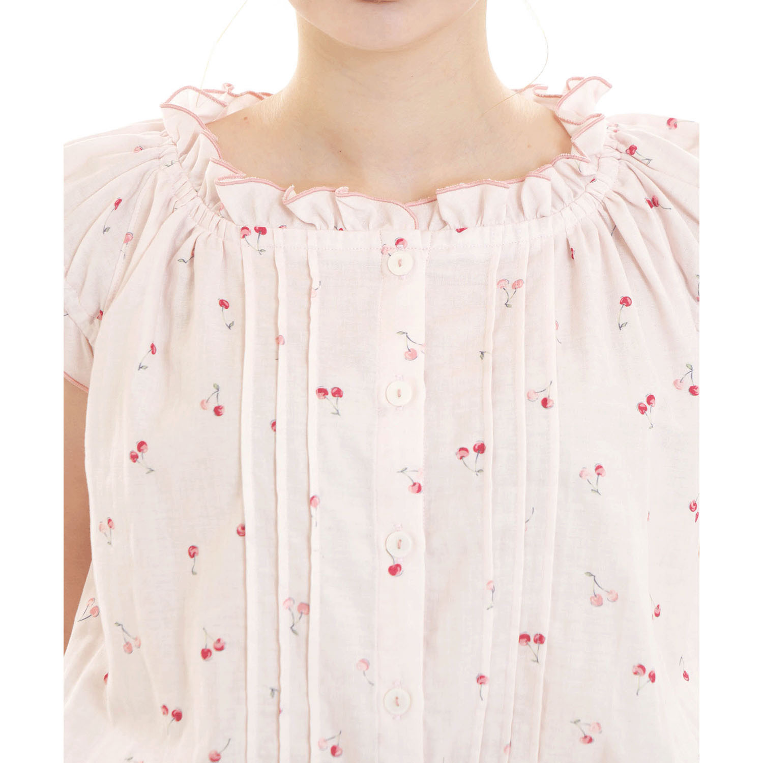 Narue コットンダブルガーゼプティチェリーギャザーパジャマ - 画像12