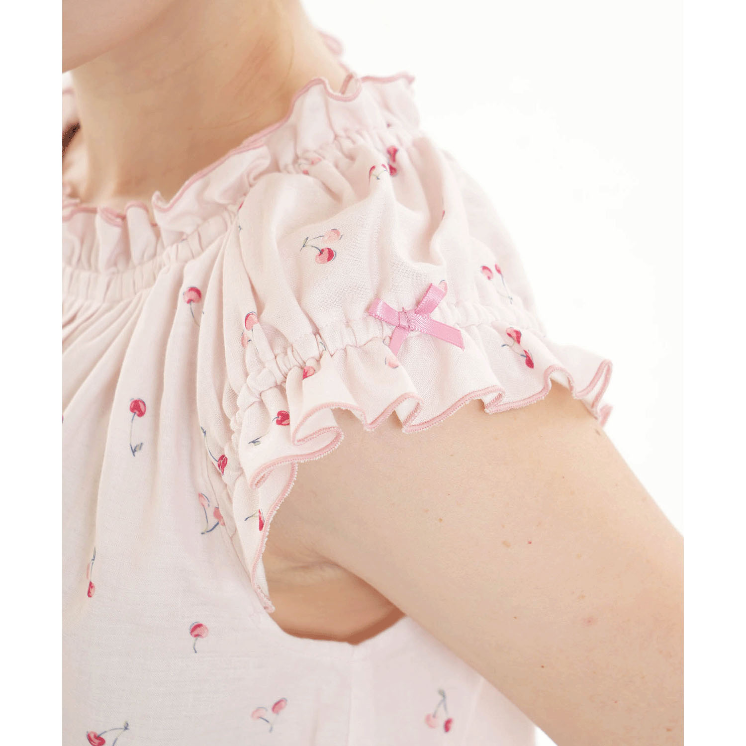 Narue コットンダブルガーゼプティチェリーギャザーパジャマ - 画像13