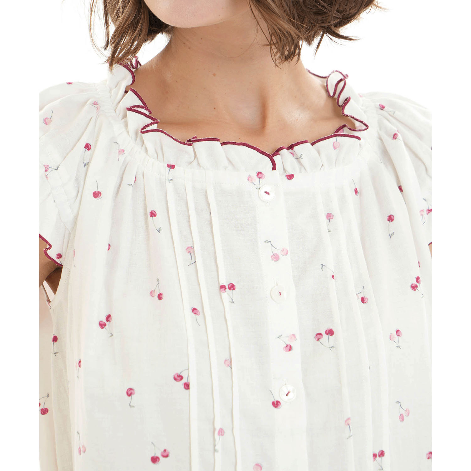 Narue コットンダブルガーゼプティチェリーギャザーパジャマ - 画像4