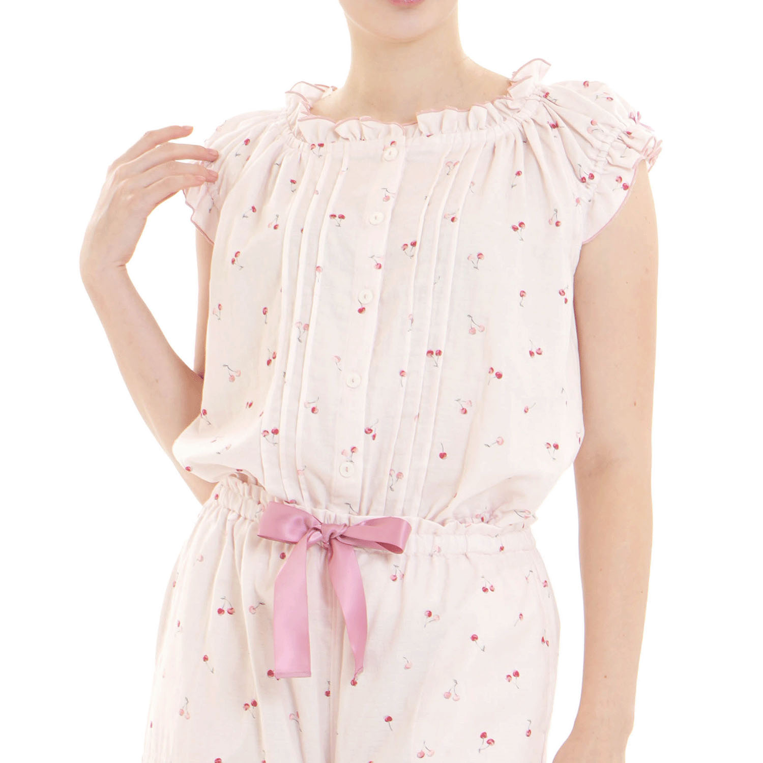 Narue コットンダブルガーゼプティチェリーギャザーパジャマ - 画像9