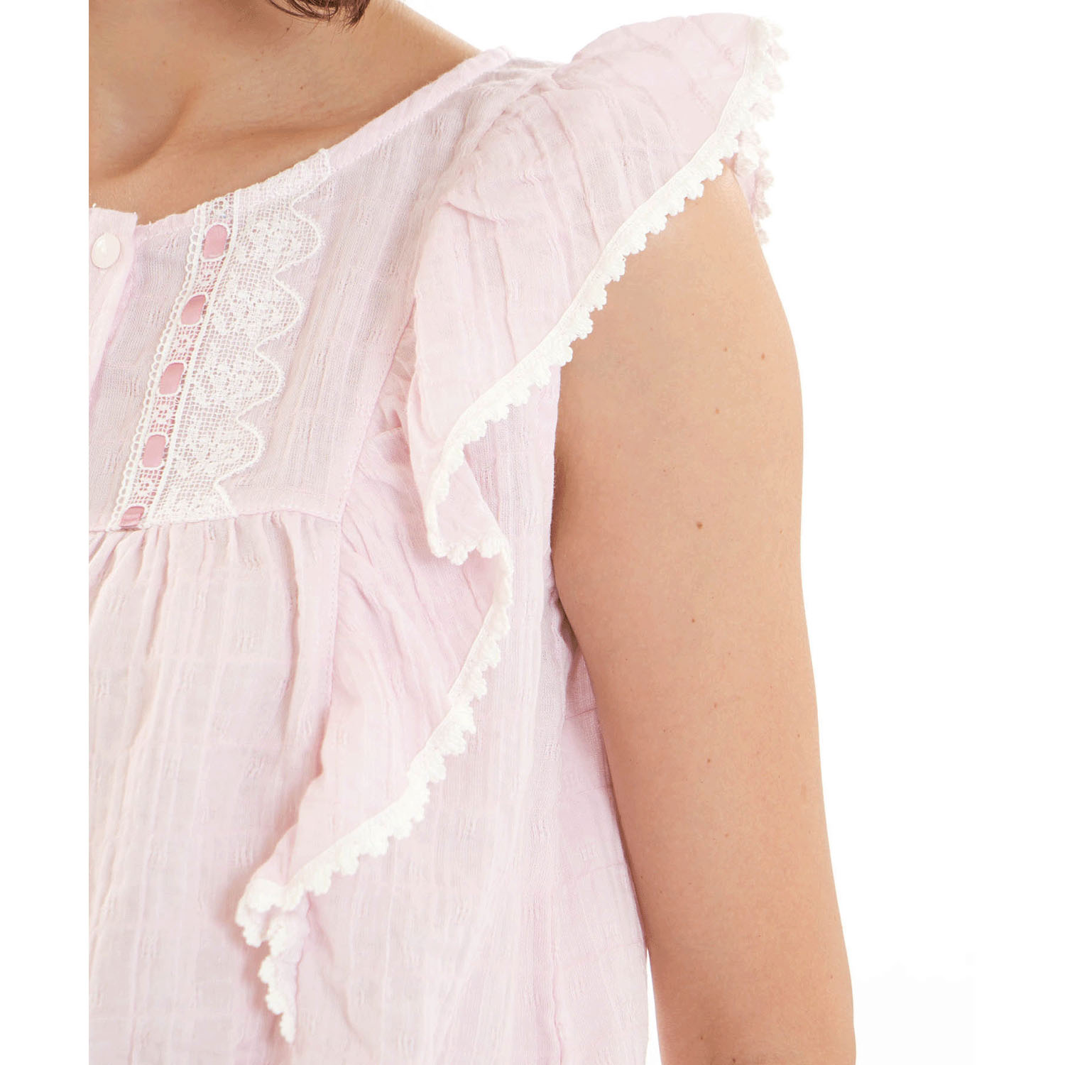 Narue シャーリング表ジャガードストライプ＆シャンブレーフリルパジャマ - 画像14