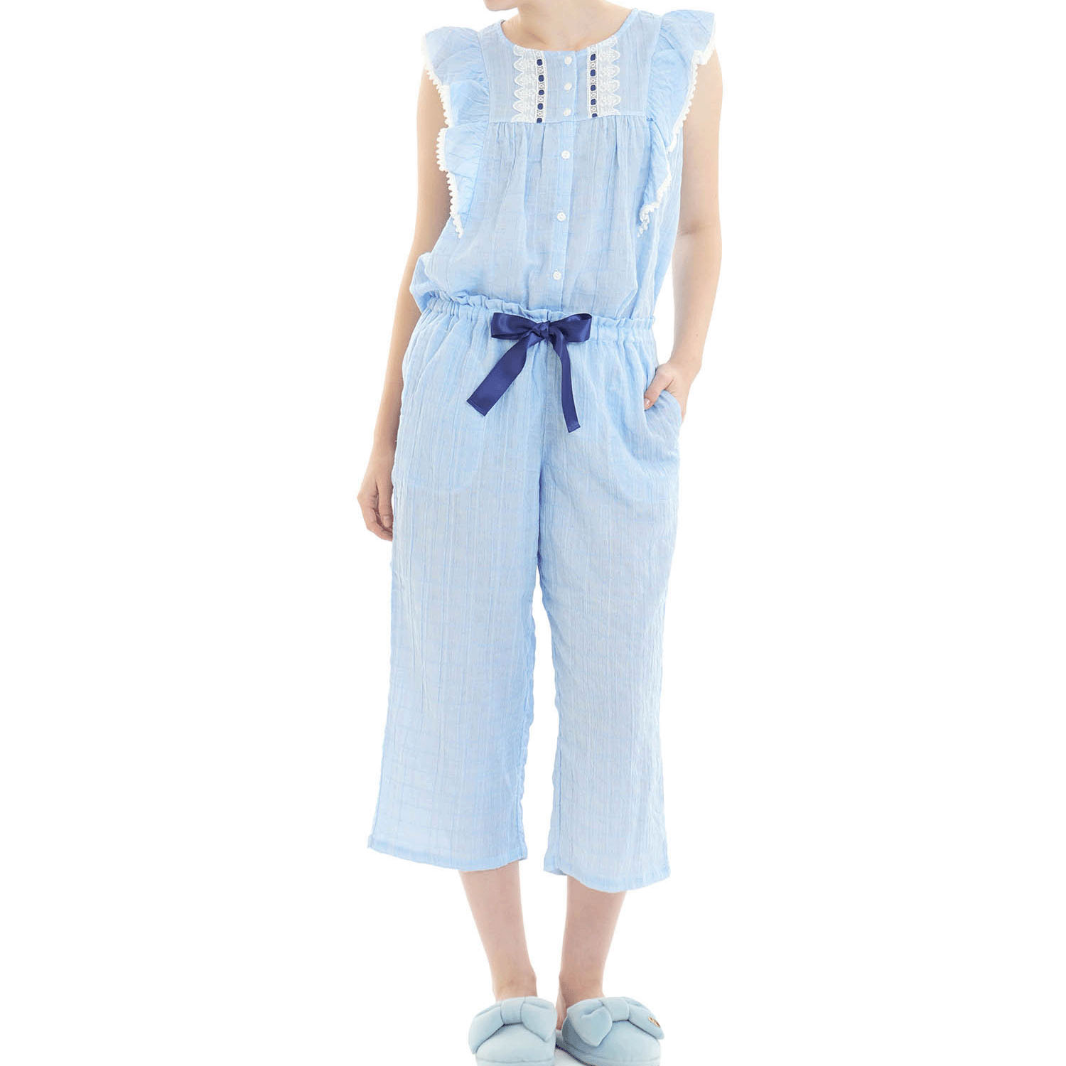 Narue シャーリング表ジャガードストライプ＆シャンブレーフリルパジャマ - 画像19