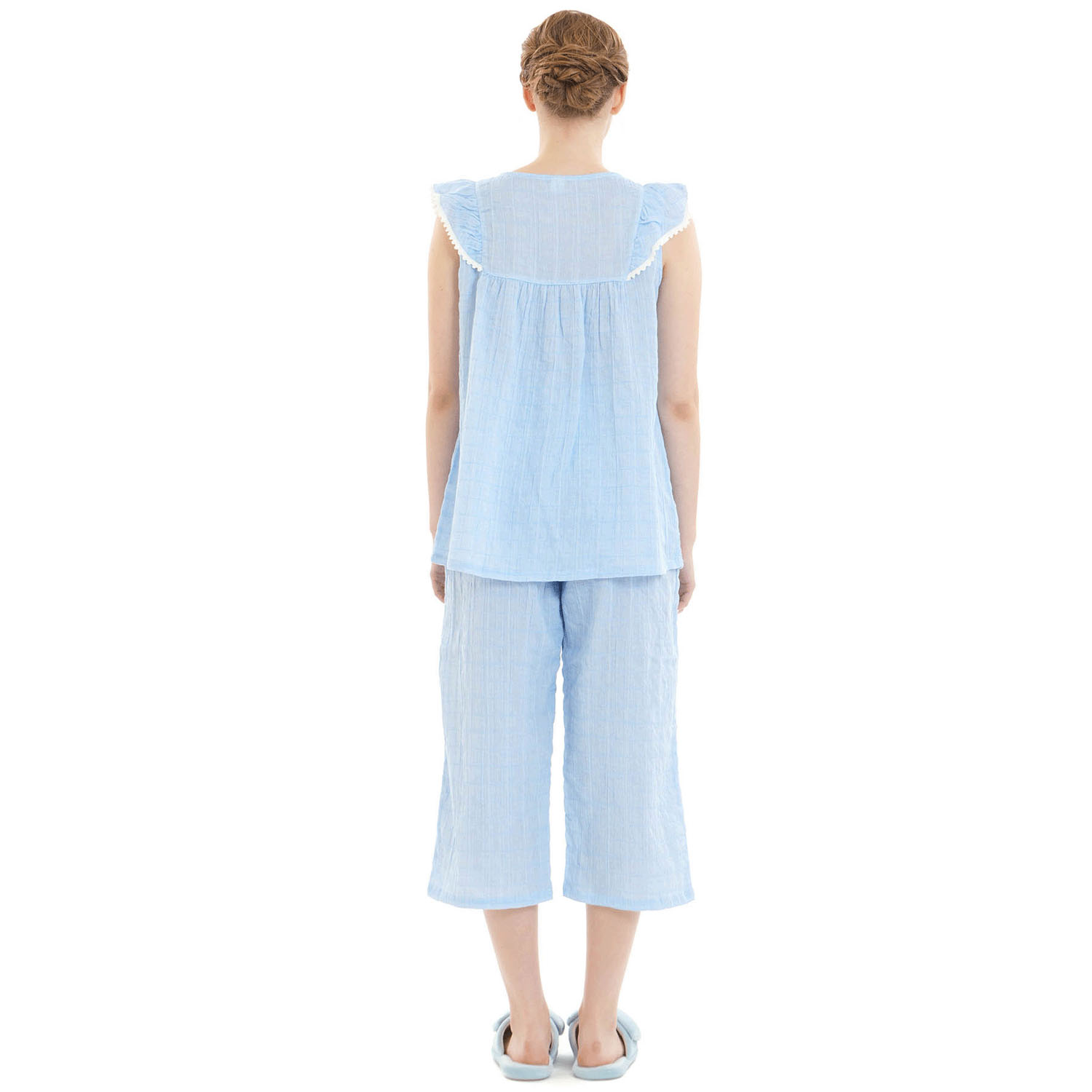 Narue シャーリング表ジャガードストライプ＆シャンブレーフリルパジャマ - 画像25