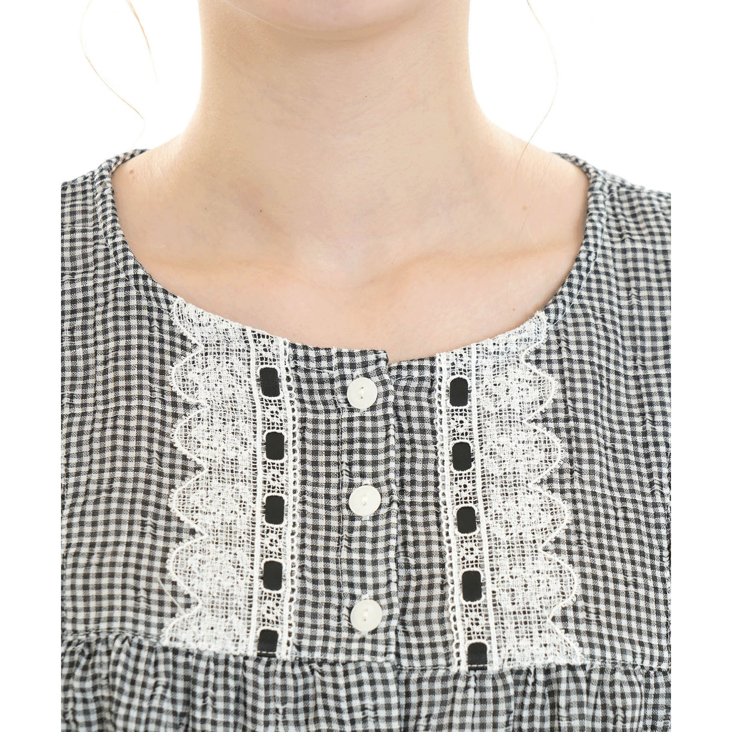 Narue シャーリング表ジャガードストライプ＆シャンブレーフリルパジャマ - 画像5