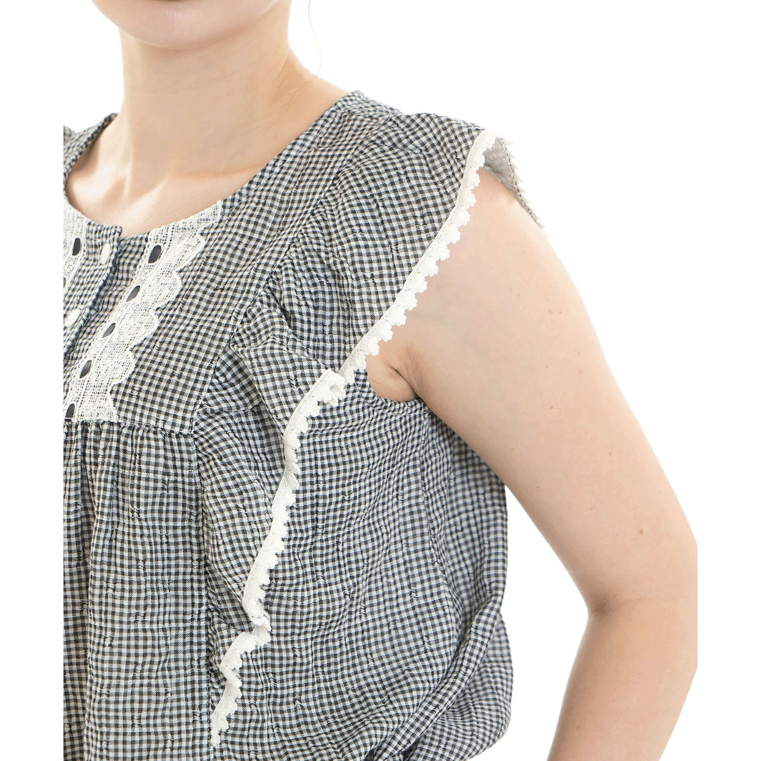 Narue シャーリング表ジャガードストライプ＆シャンブレーフリルパジャマ - 画像6