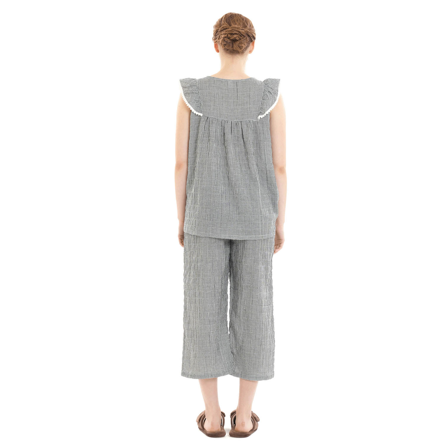 Narue シャーリング表ジャガードストライプ＆シャンブレーフリルパジャマ - 画像9