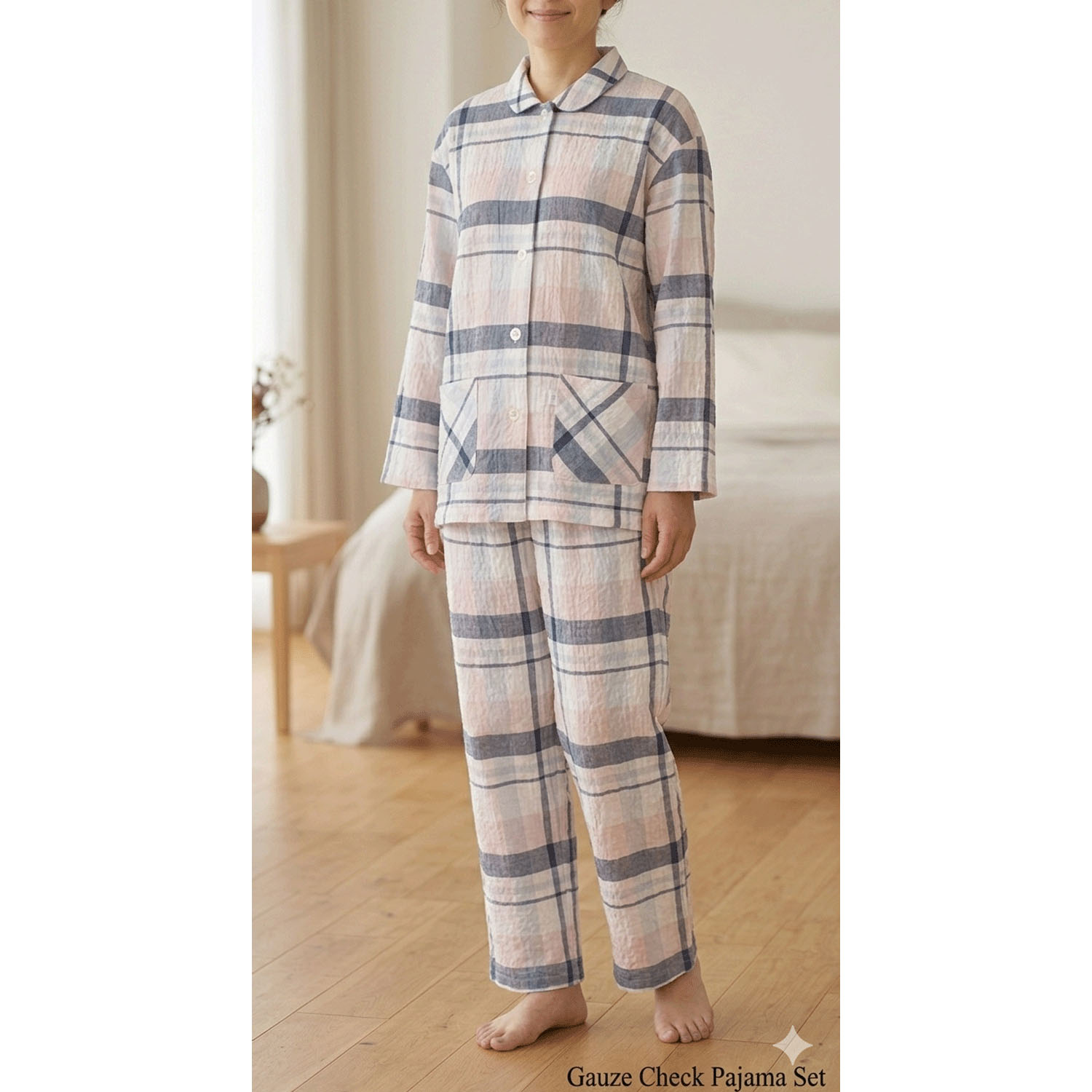 ナクリュール  楽眠 先染ローンシャーリング チェック 婦人シャツパジャマ - 画像1