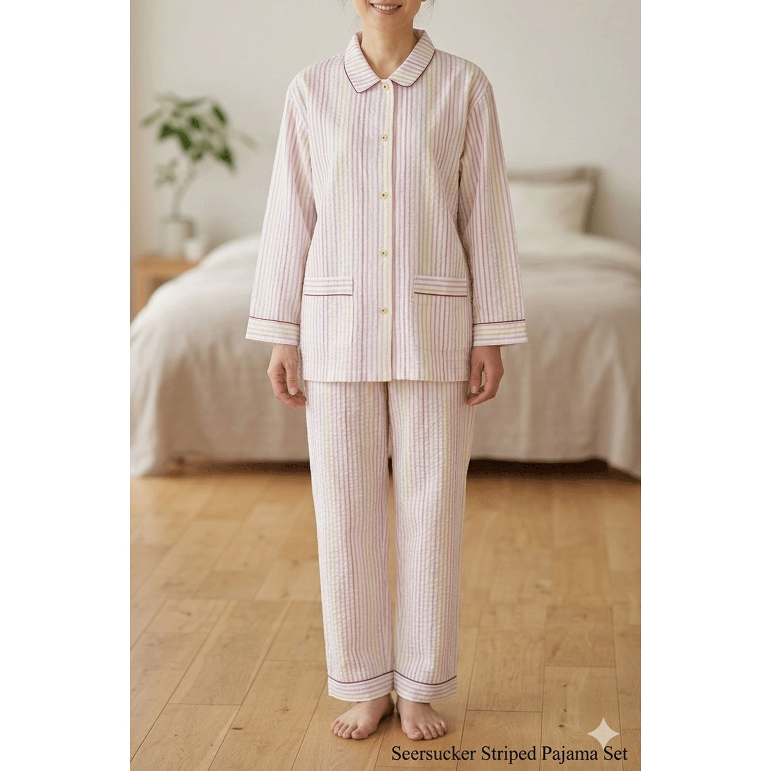 ナクリュール  先染サッカーストライプ 婦人シャツパジャマ