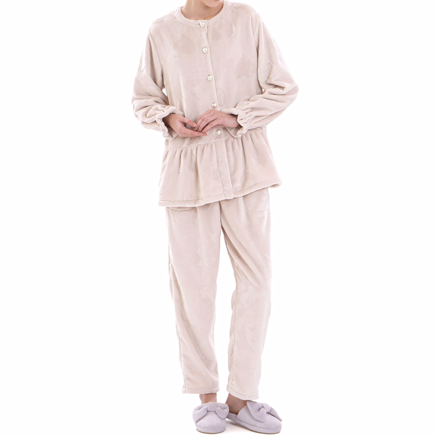 Narue シャイニースノーエンボスハートペプラムパジャマ - 画像11