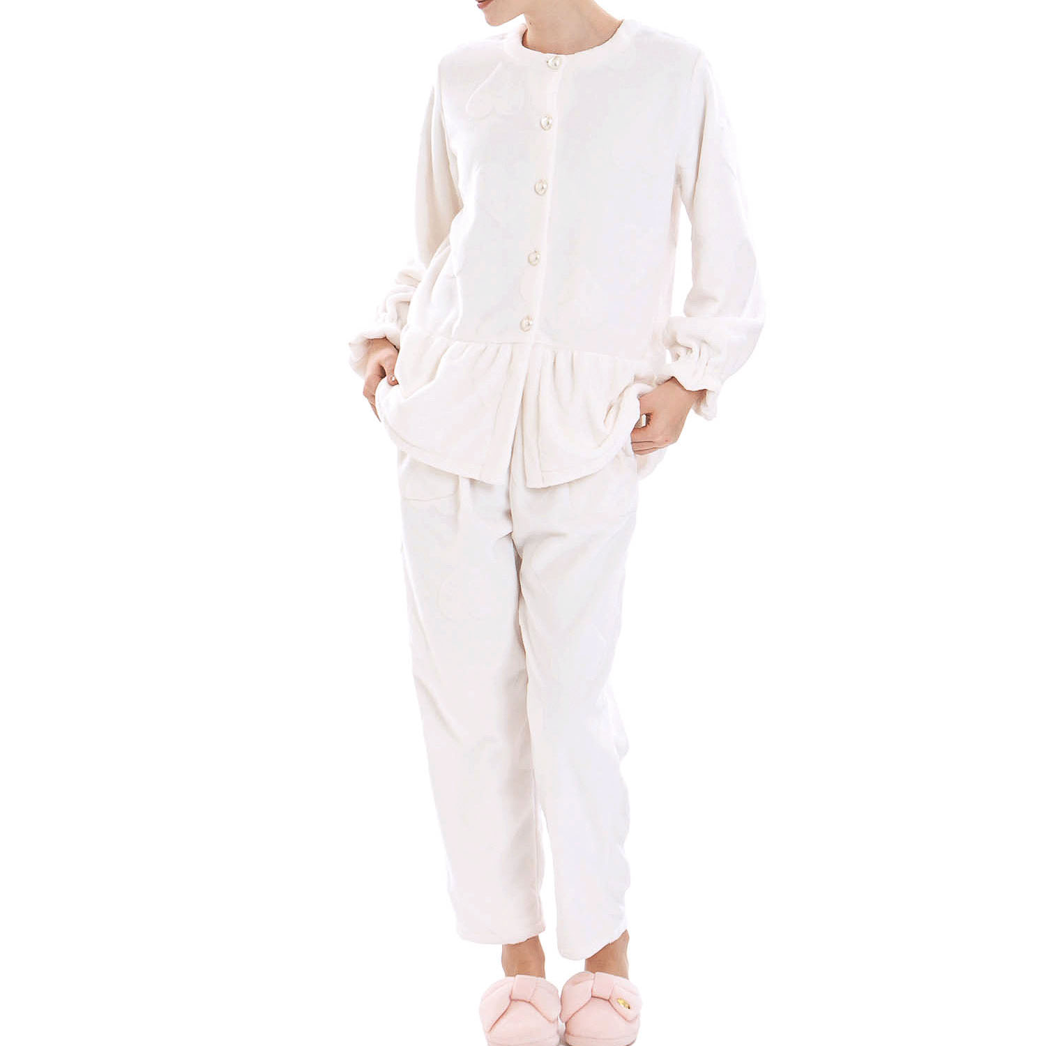 Narue シャイニースノーエンボスハートペプラムパジャマ - 画像4