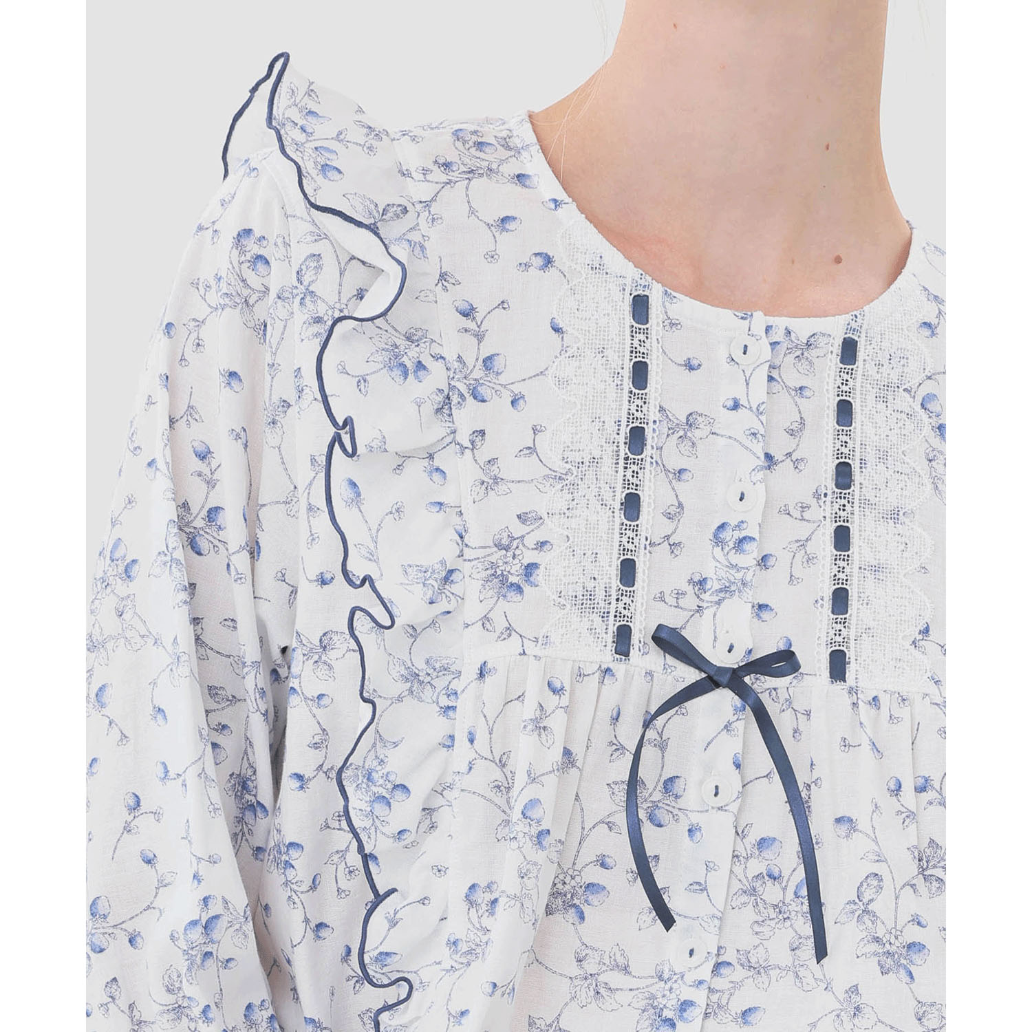 Narue 40／ダブルガーゼプティフレーズフリル7分袖パジャマ - 画像13