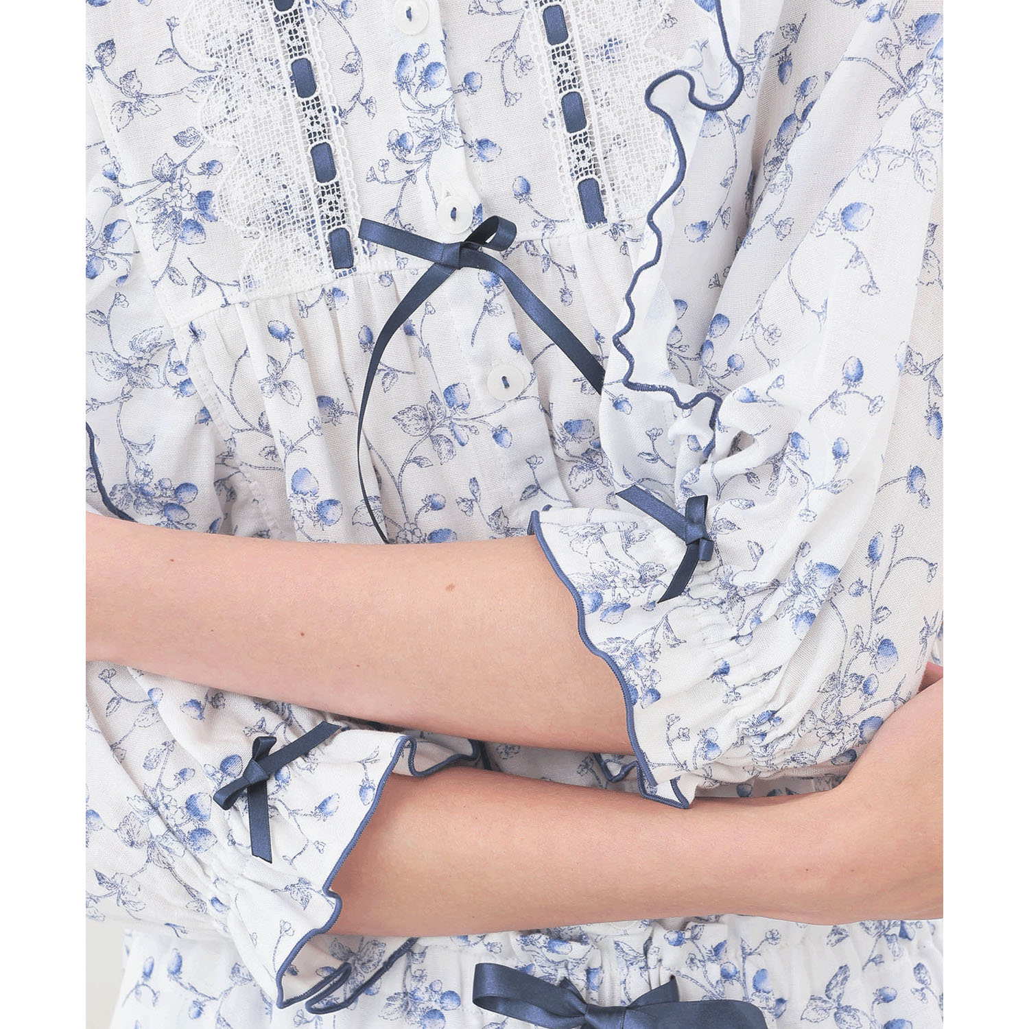 Narue 40／ダブルガーゼプティフレーズフリル7分袖パジャマ - 画像14