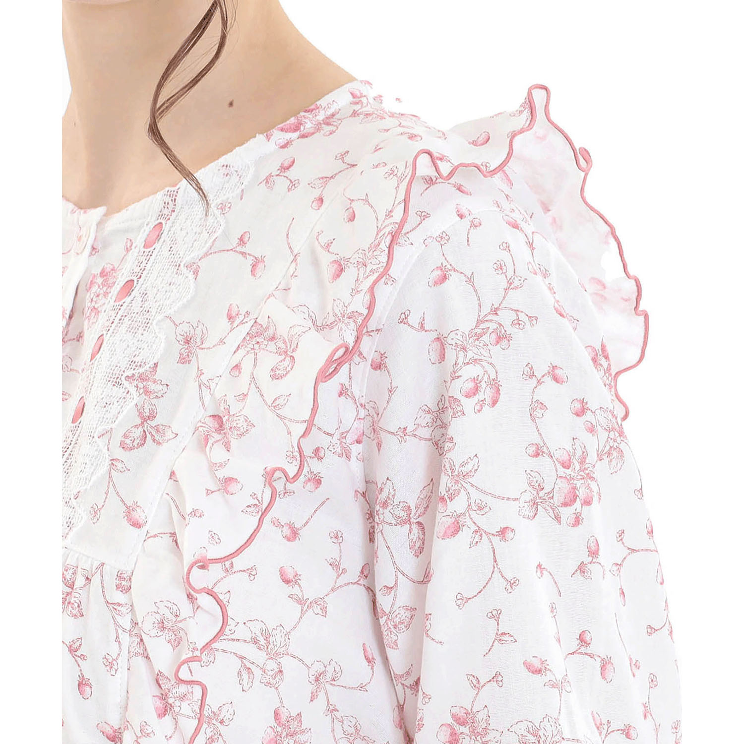 Narue 40／ダブルガーゼプティフレーズフリル7分袖パジャマ - 画像6