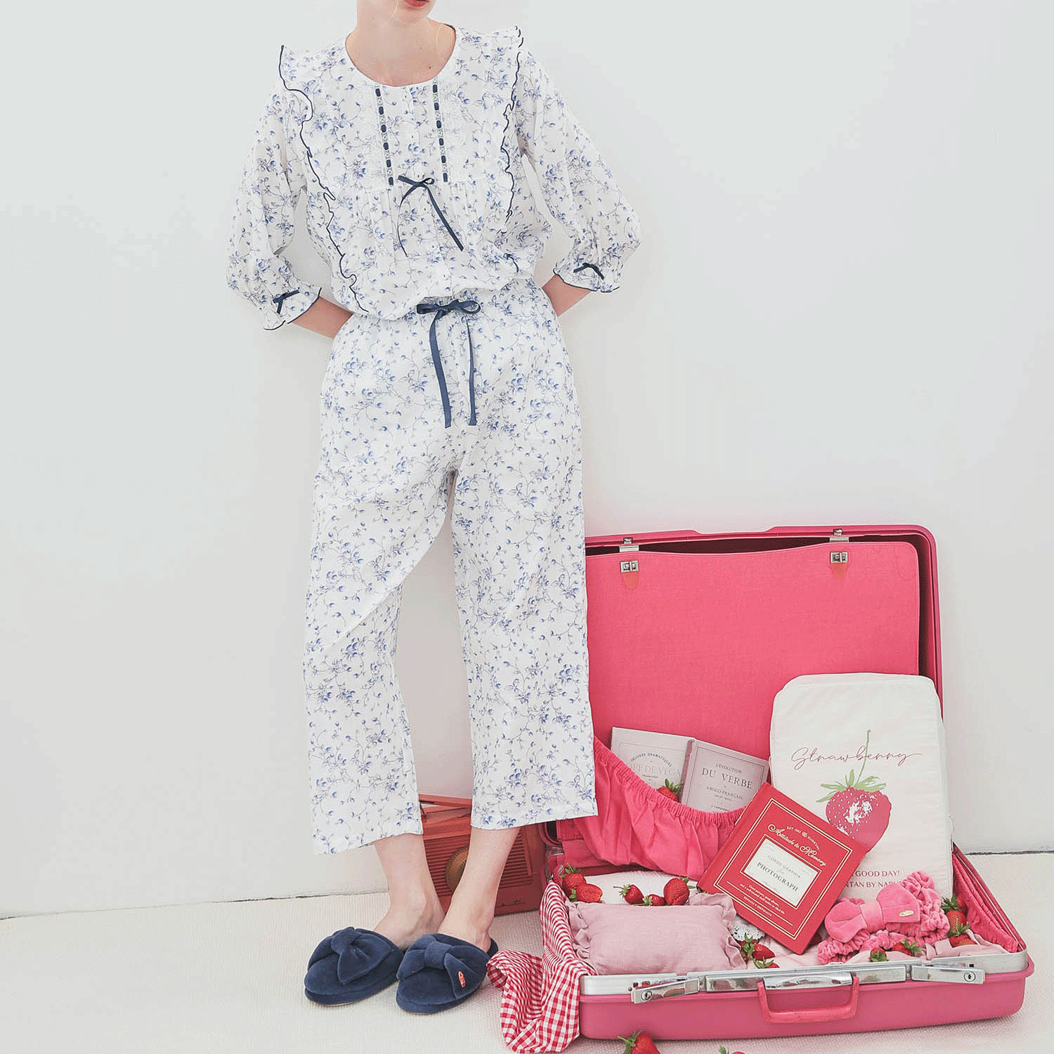 Narue 40／ダブルガーゼプティフレーズフリル7分袖パジャマ - 画像1