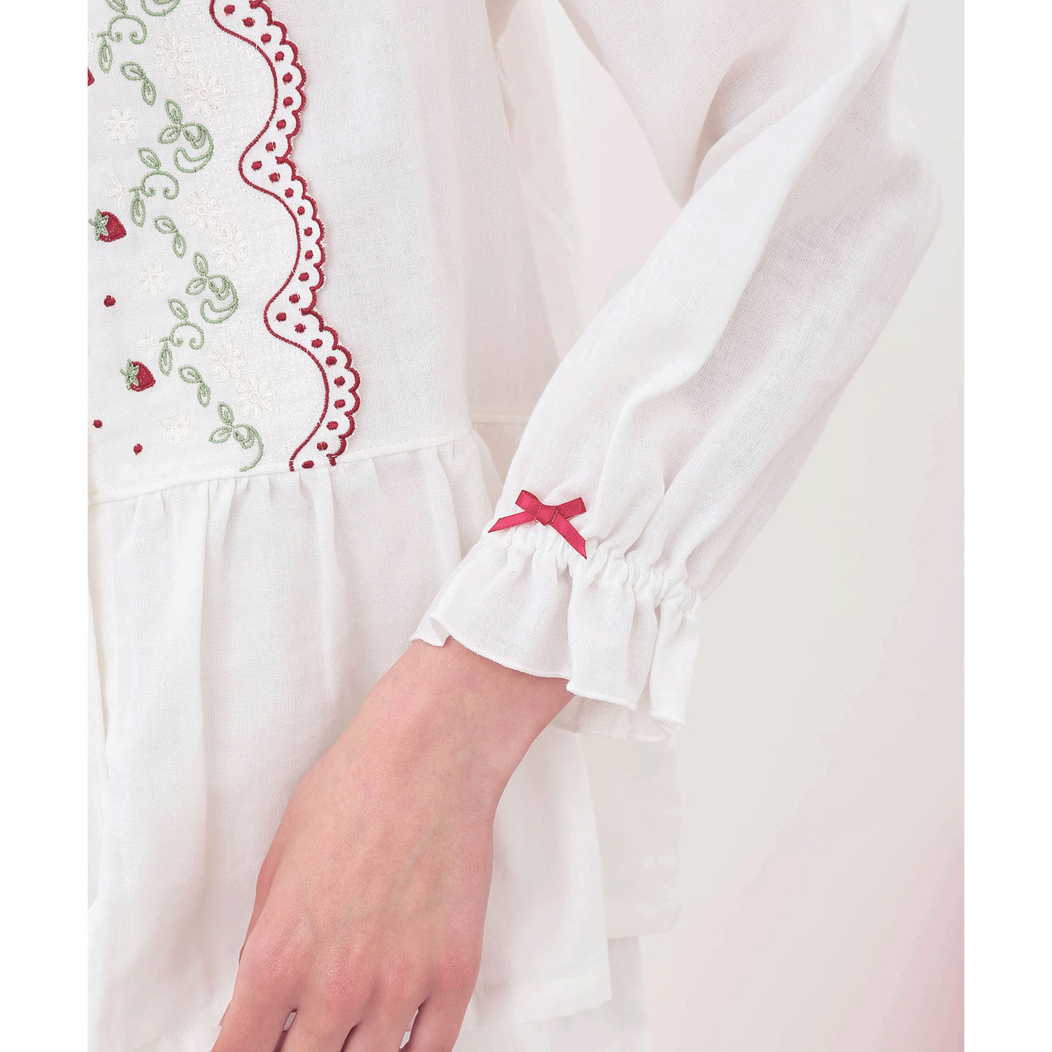 Narue コットンダブルガーゼレーシーフリルペプラムパジャマ - 画像5