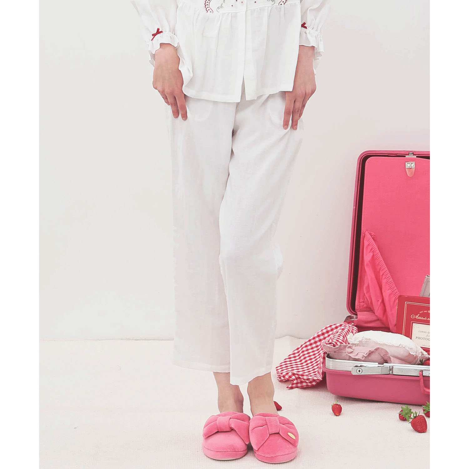 Narue コットンダブルガーゼレーシーフリルペプラムパジャマ - 画像6