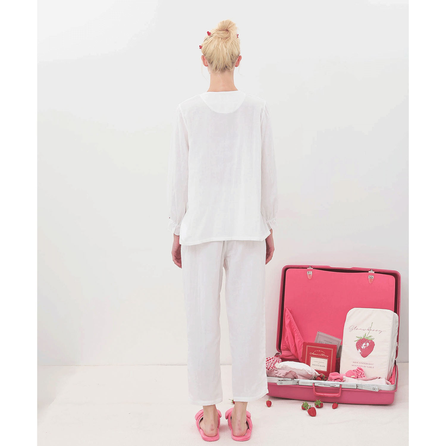 Narue コットンダブルガーゼレーシーフリルペプラムパジャマ - 画像7