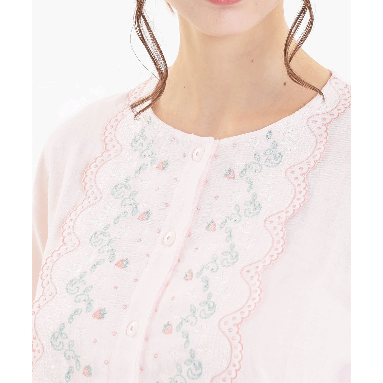 Narue コットンダブルガーゼレーシーフリルペプラムパジャマ - 画像10