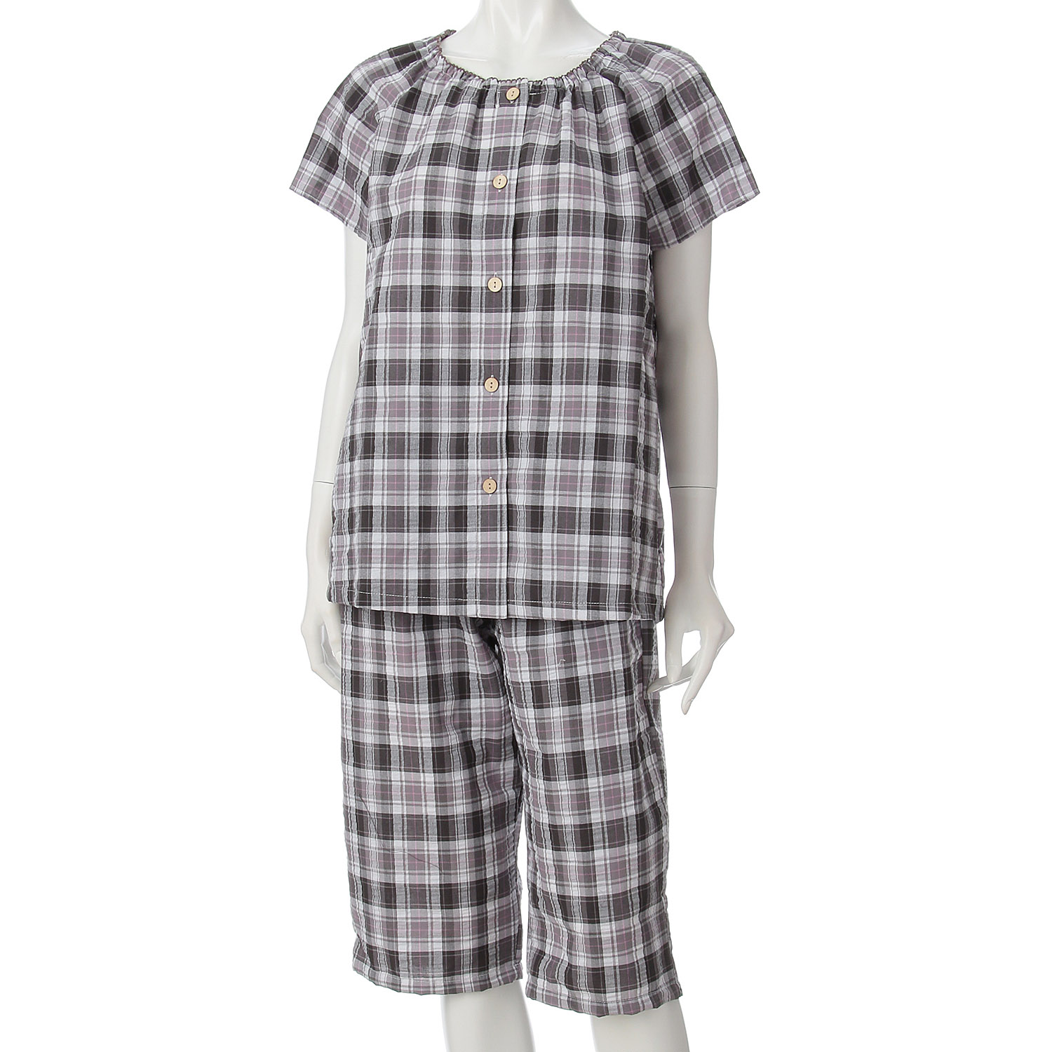 先染サッカー格子スモックパジャマ - 画像1