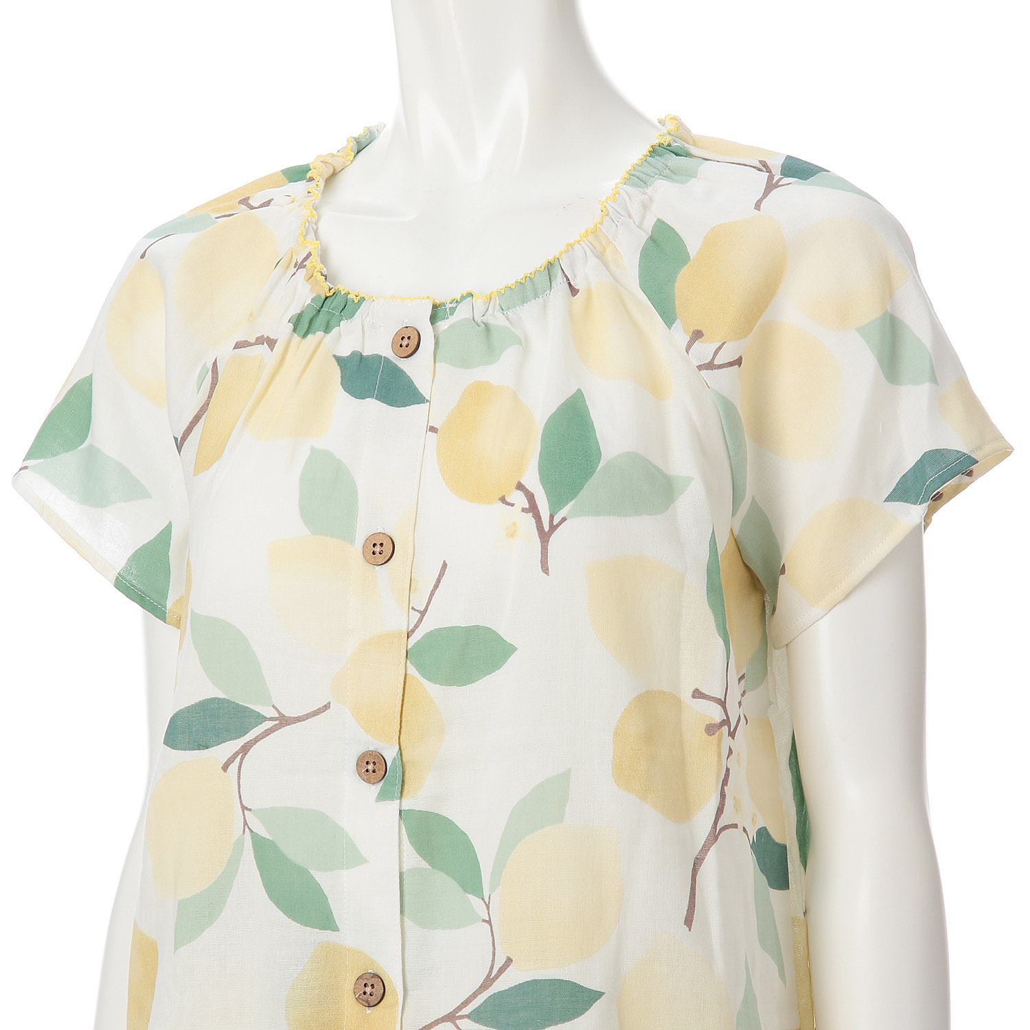 綿100％Wガーゼレモン柄スモックパジャマ - 画像3