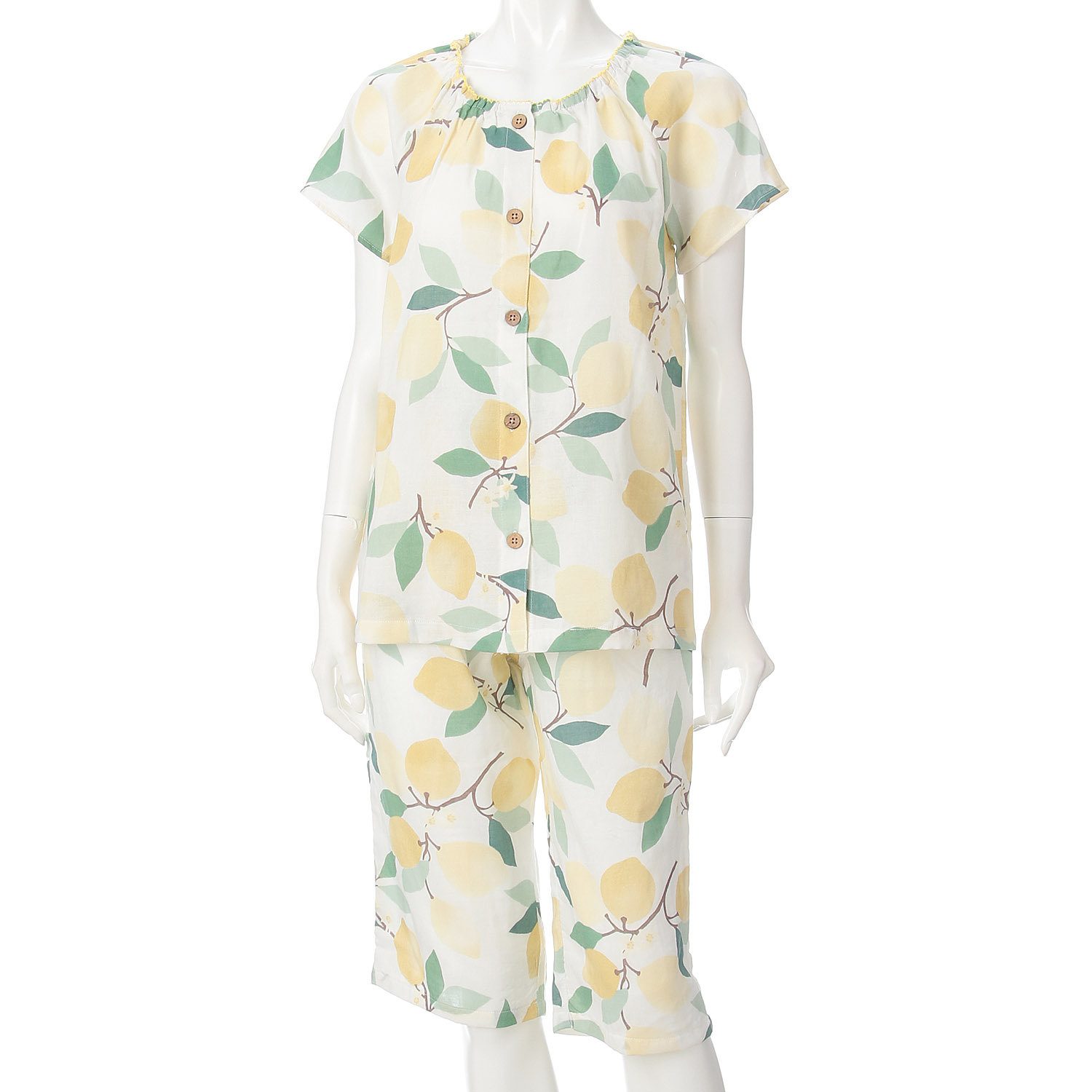 綿100％Wガーゼレモン柄スモックパジャマ