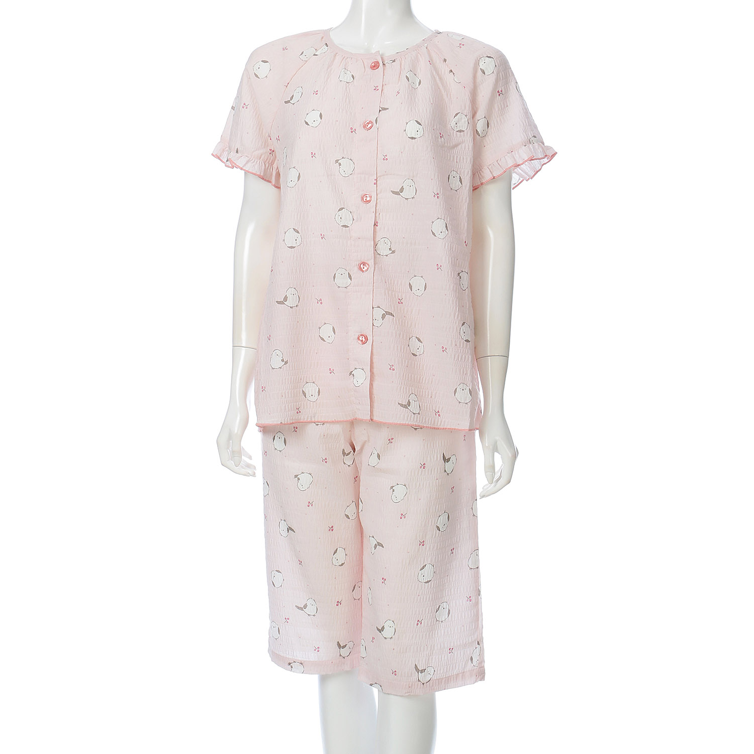 マジョリカ シマエナガ スモック半袖6分丈パンツパジャマ - 画像1