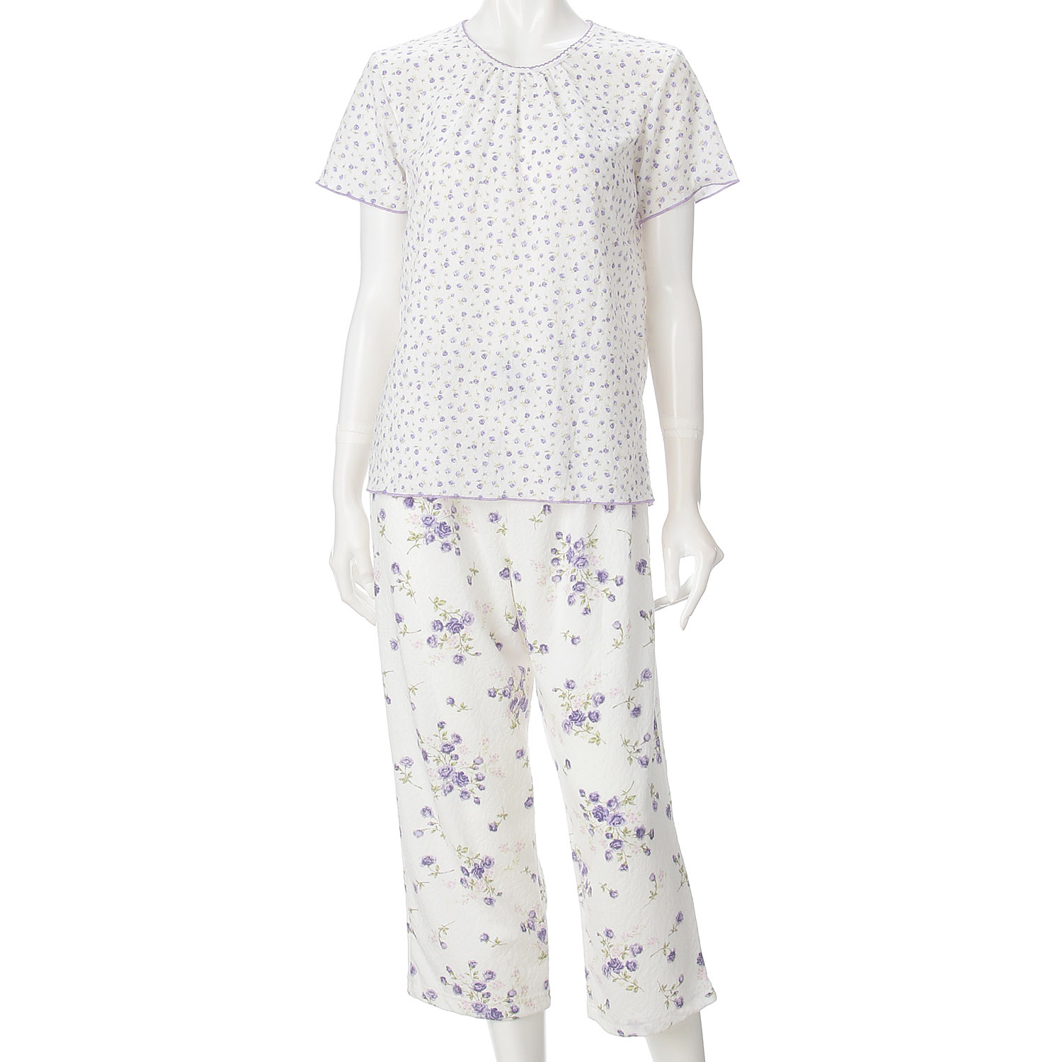 婦人 ふくれジャカードニット くくりローズブーケ柄2トップスパジャマ - 画像10