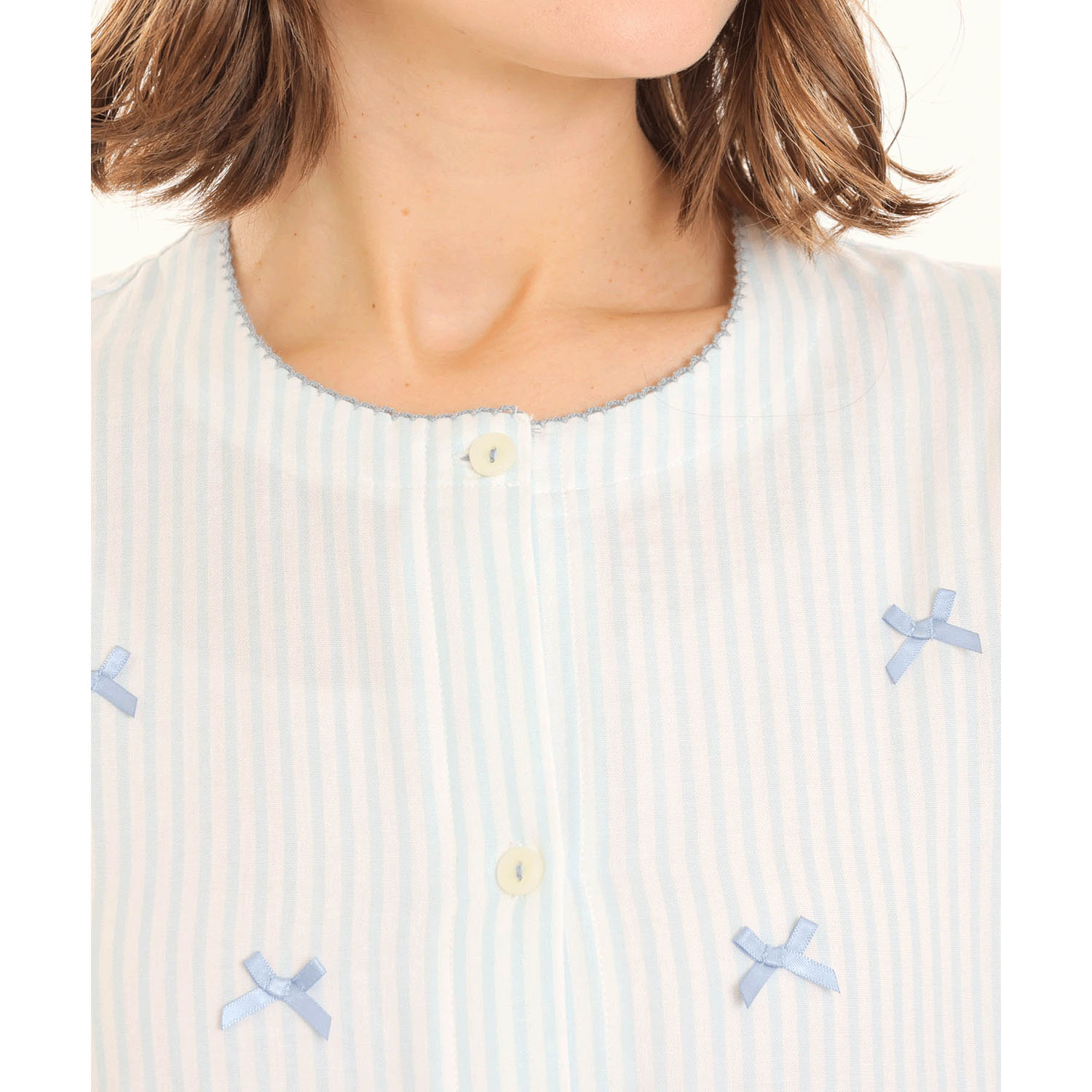 Narue ダブルガーゼシンプルストライプリボンパジャマ - 画像12