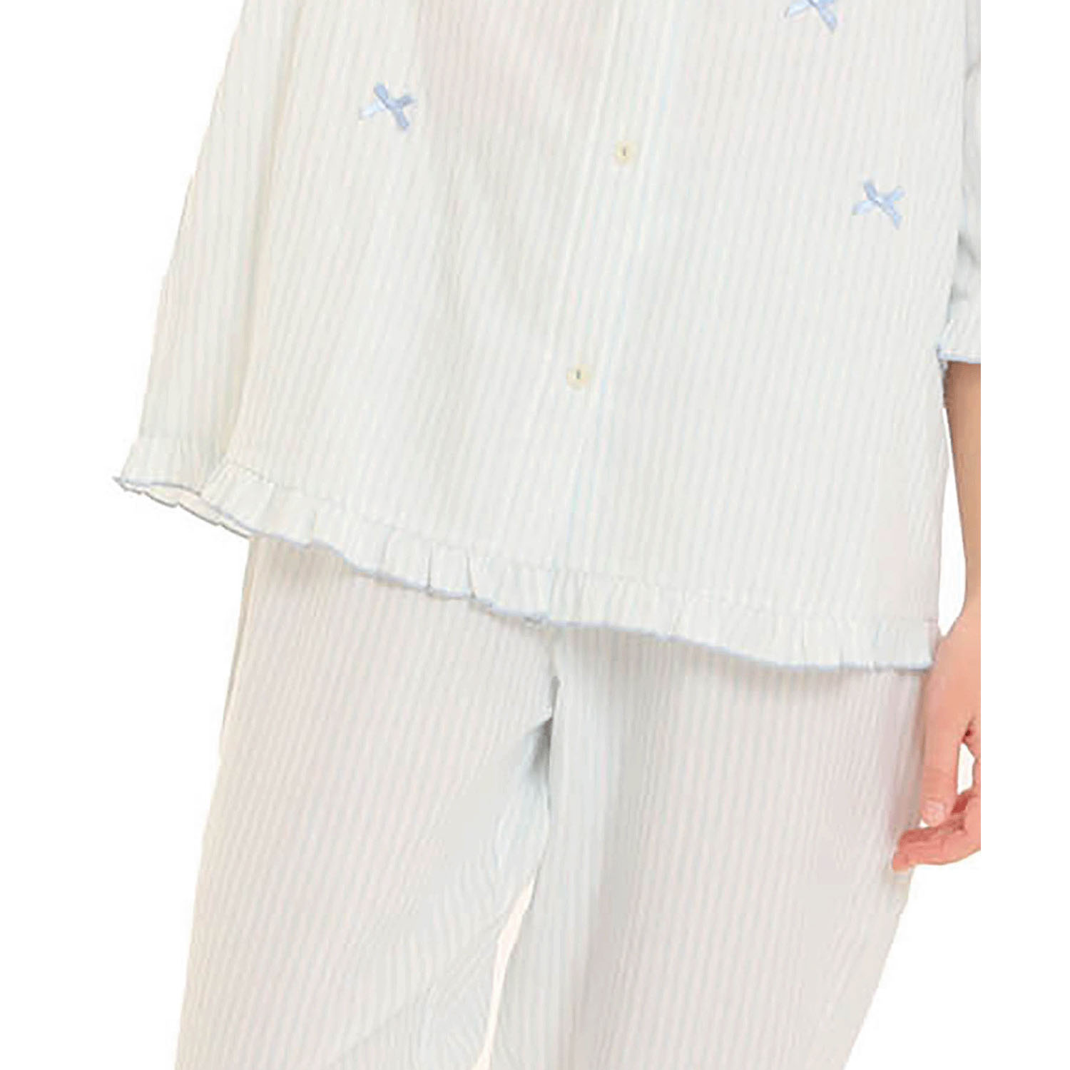 Narue ダブルガーゼシンプルストライプリボンパジャマ - 画像15