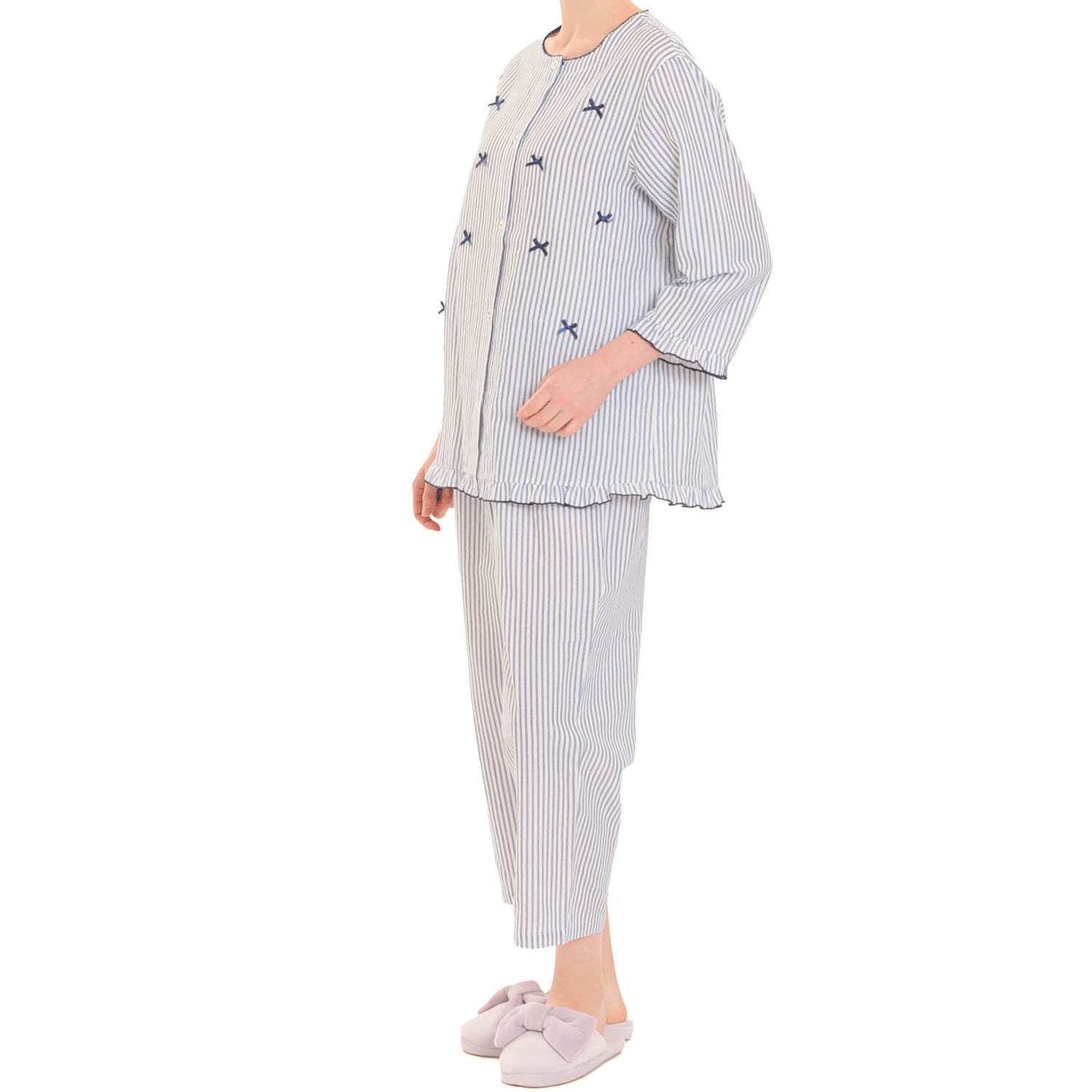 Narue ダブルガーゼシンプルストライプリボンパジャマ - 画像18