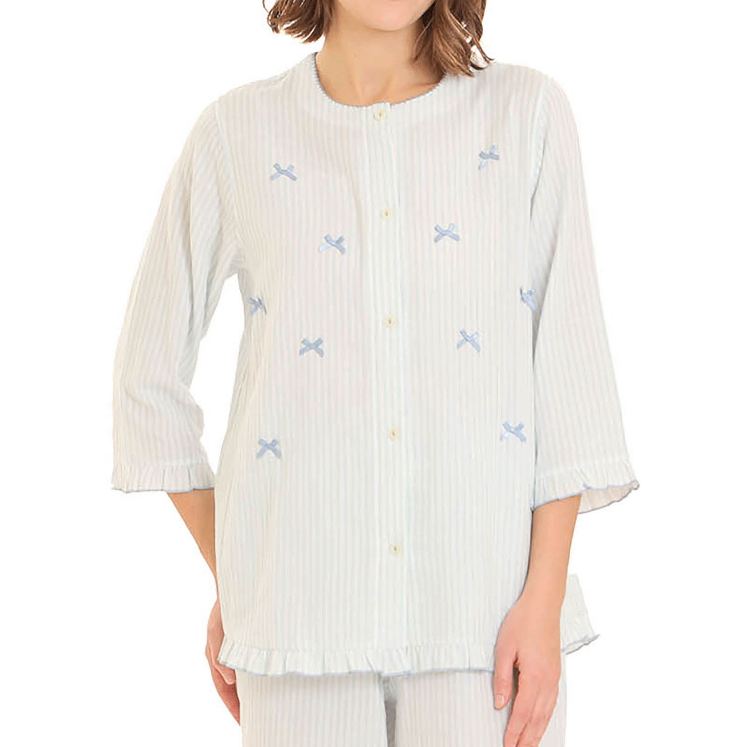 Narue ダブルガーゼシンプルストライプリボンパジャマ - 画像9