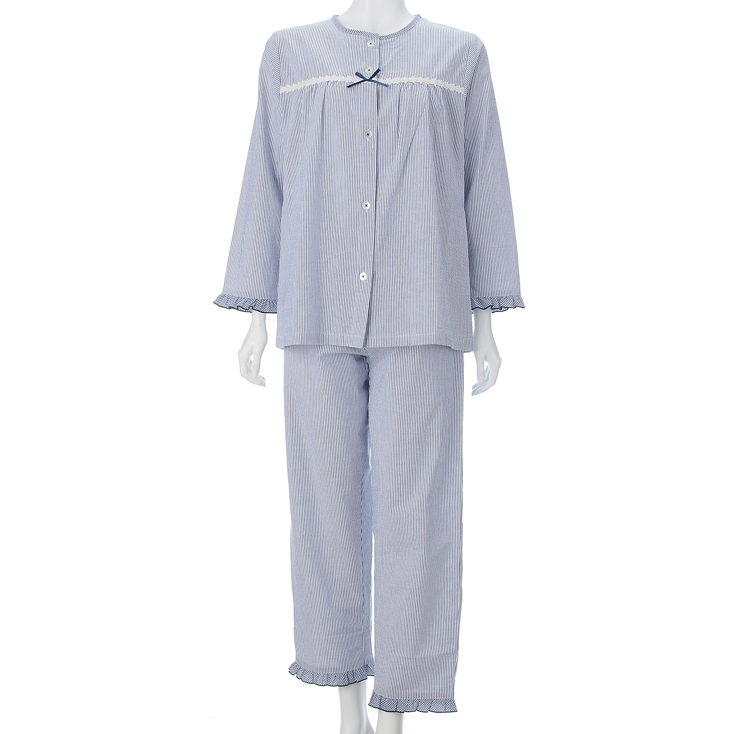 婦人 綿サッカーストライプ シャツパジャマ - 画像5