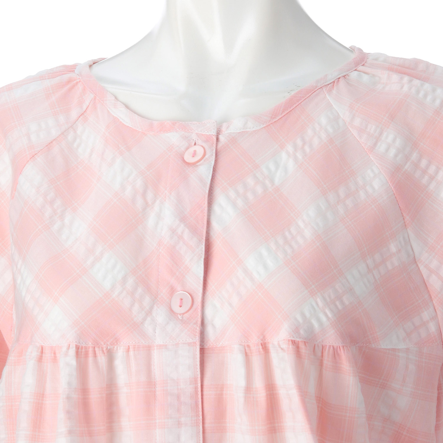 婦人 綿サッカー 格子柄 7分袖パジャマ - 画像3