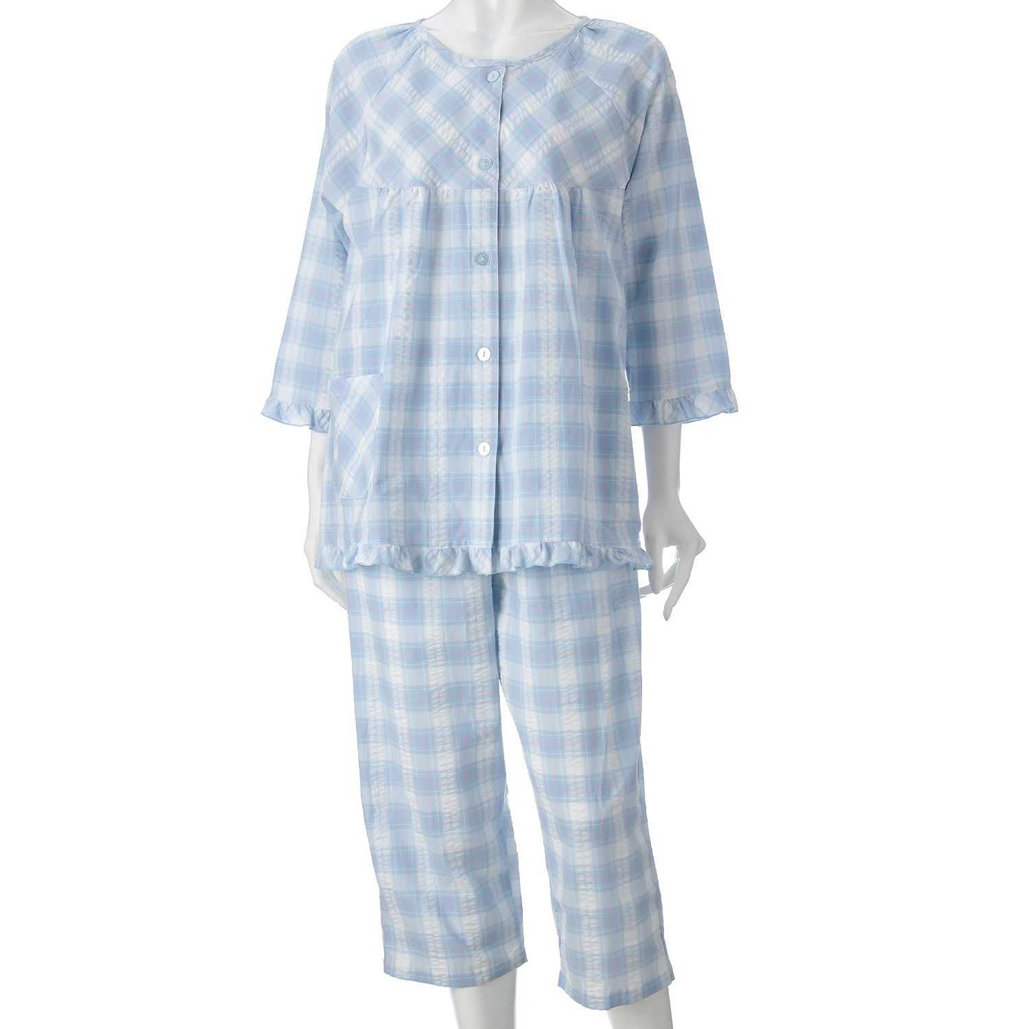 婦人 綿サッカー 格子柄 7分袖パジャマ - 画像5