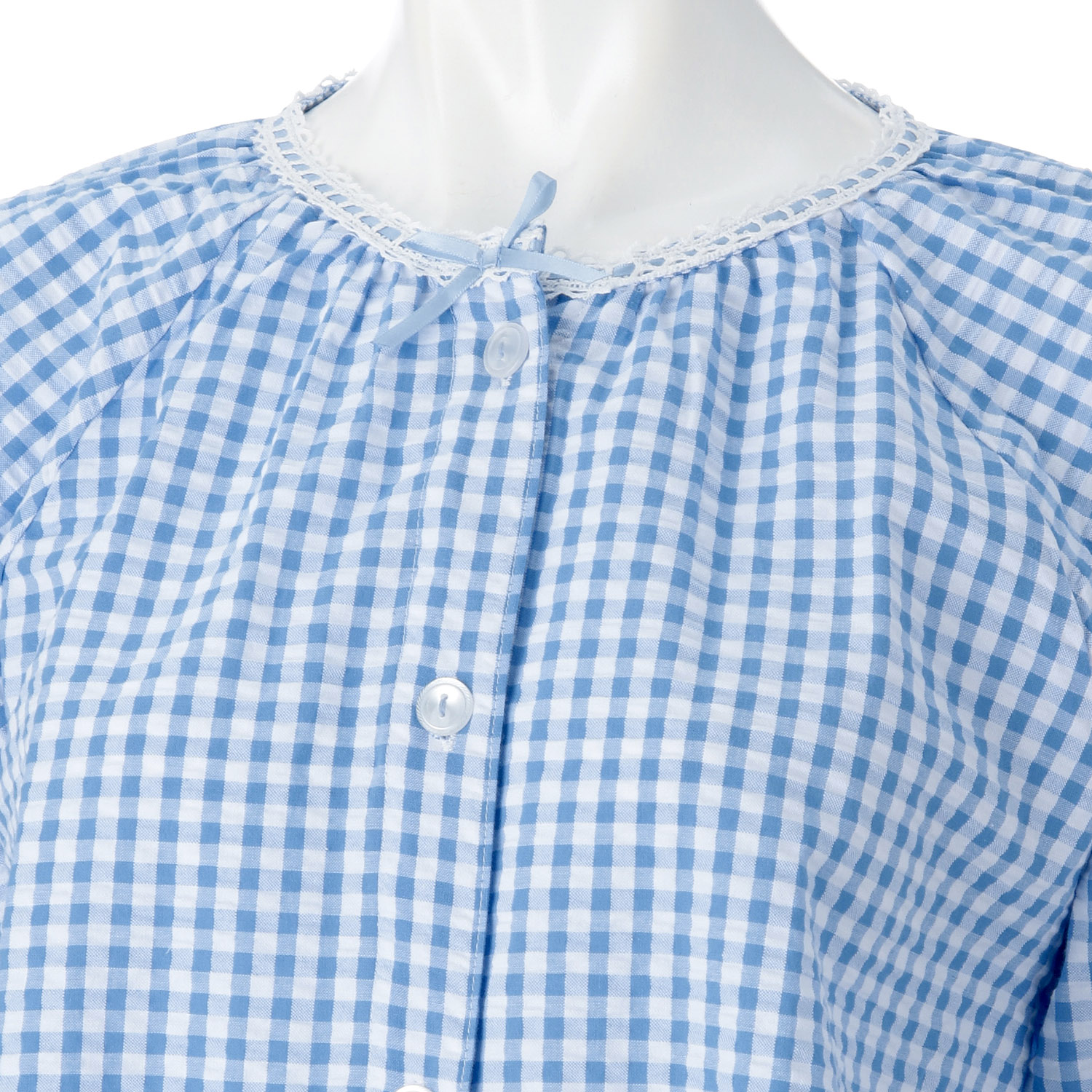 婦人 綿サッカー ギンガムチェック 7分袖パジャマ - 画像3