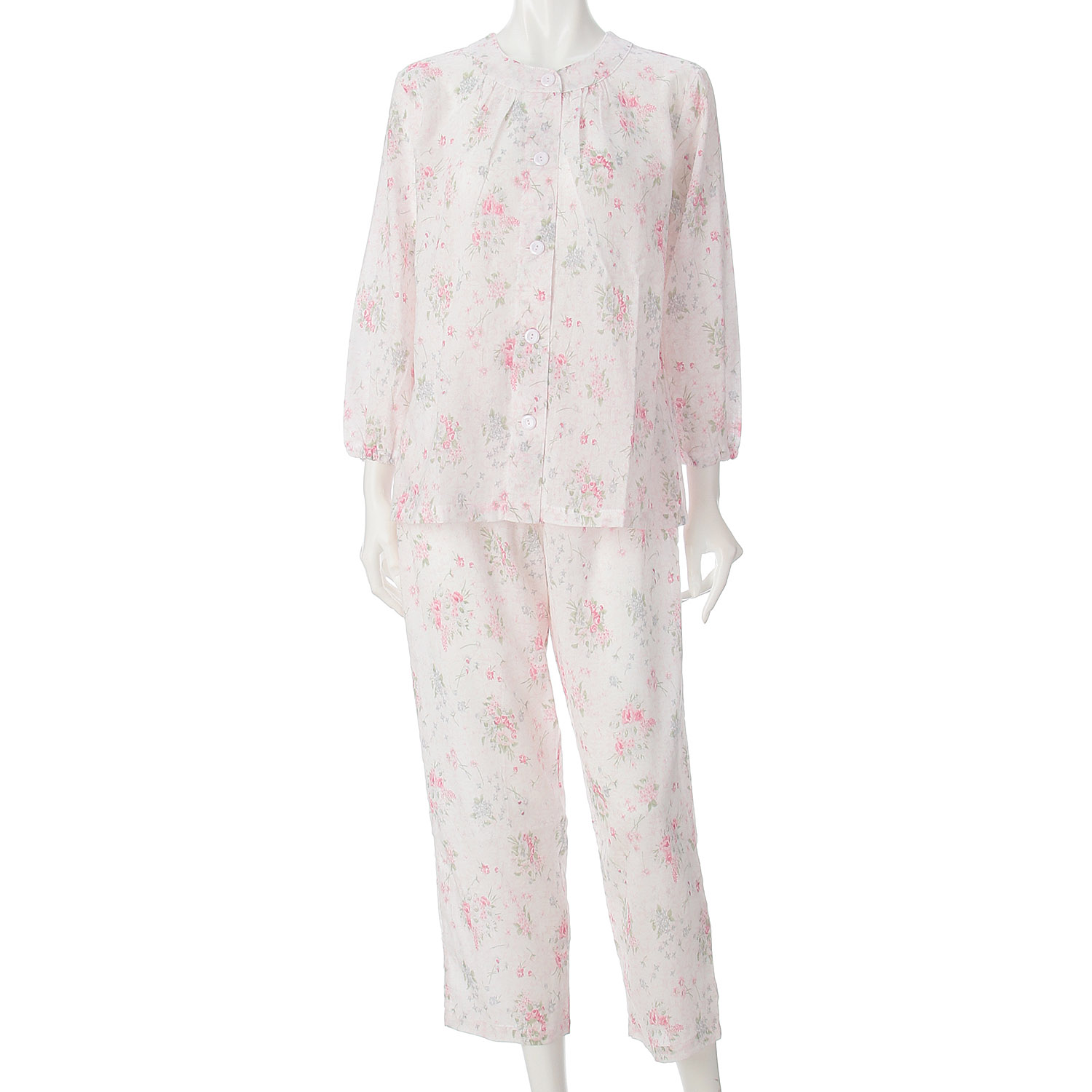 GUNZE 婦人 楊柳長袖長パンツパジャマ 親切サイズ - 画像1