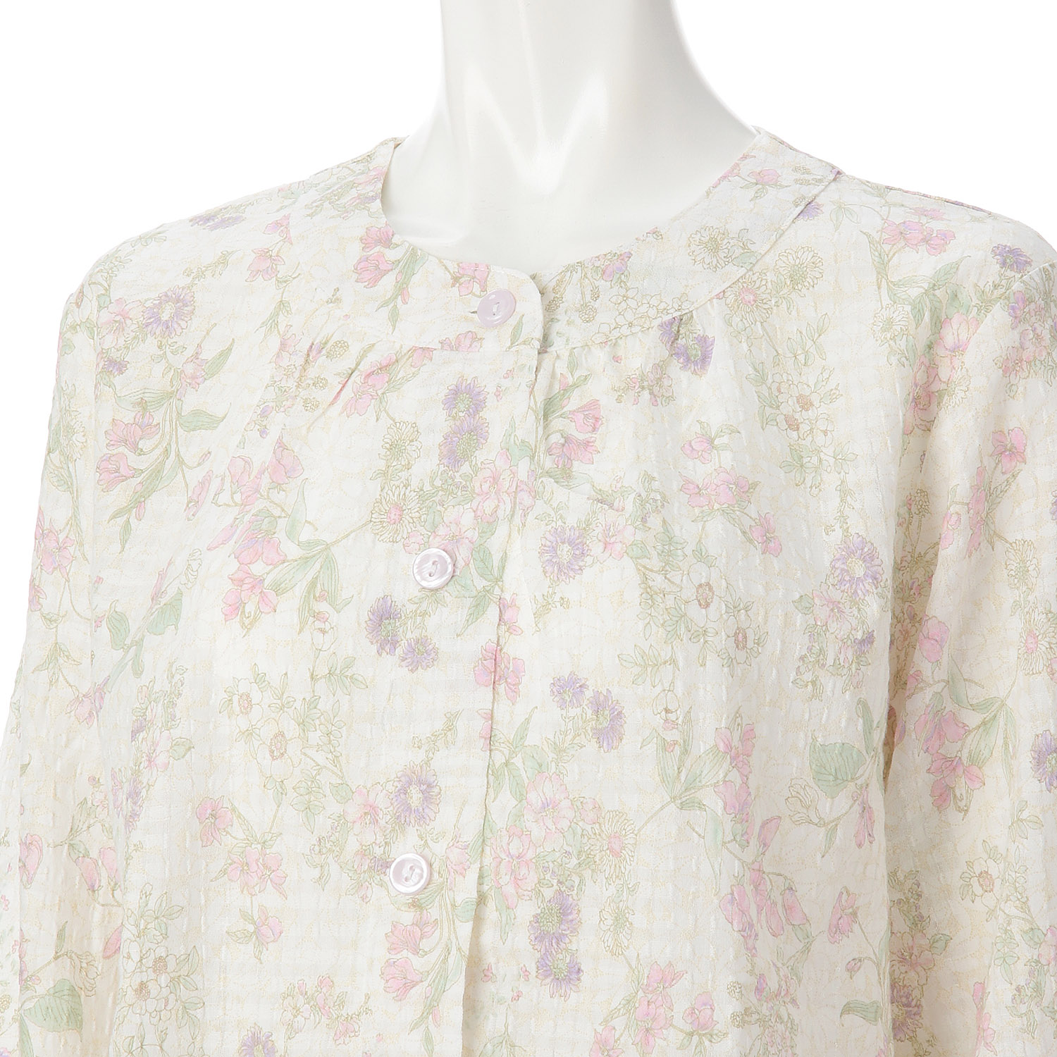 GUNZE 婦人 ミニ空羽楊柳 フラワープリント長袖長パンツパジャマ - 画像5