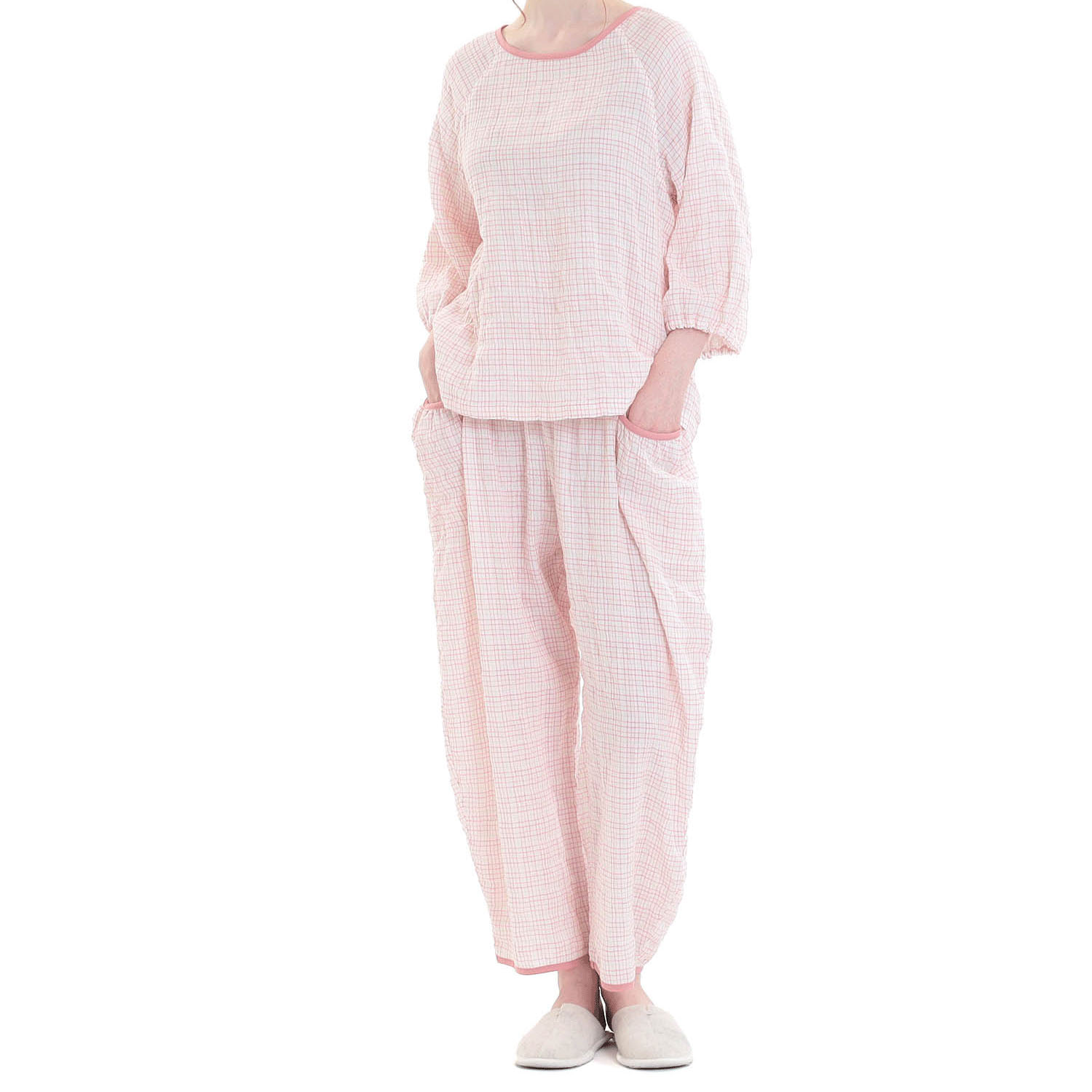 Narue シャーリングダブルガーゼラインチェックセットアップ - 画像11