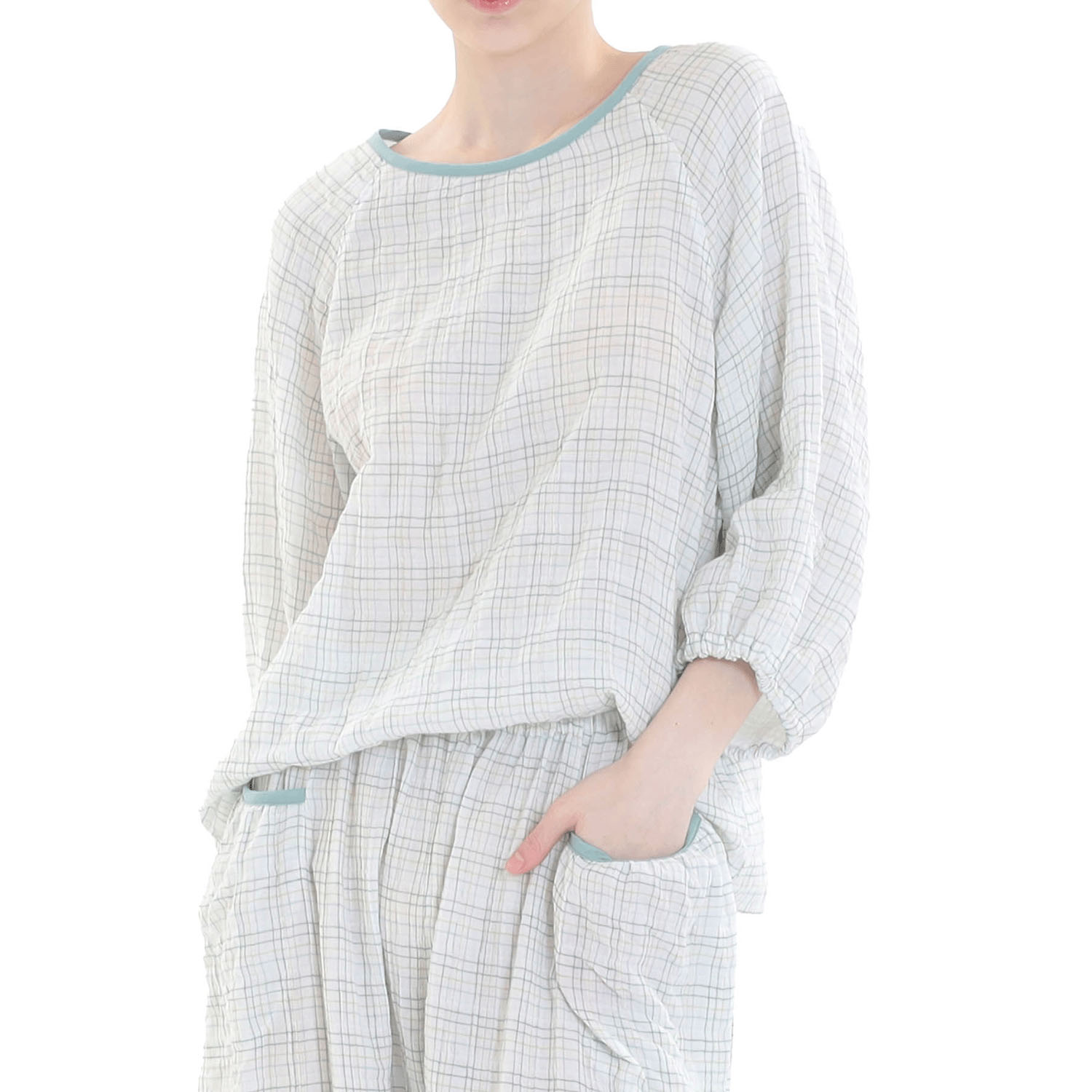 Narue シャーリングダブルガーゼラインチェックセットアップ - 画像17