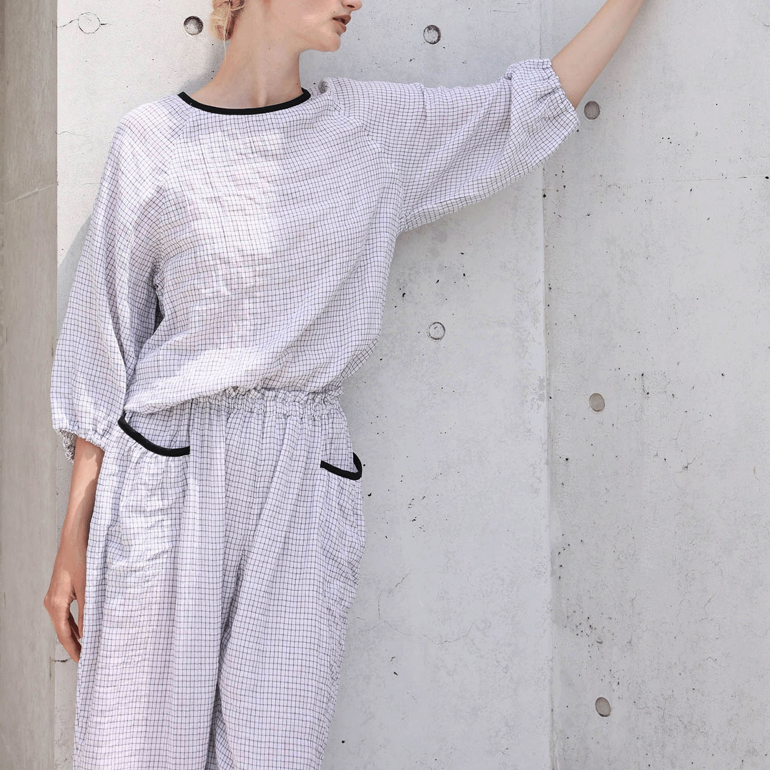 Narue シャーリングダブルガーゼラインチェックセットアップ - 画像3