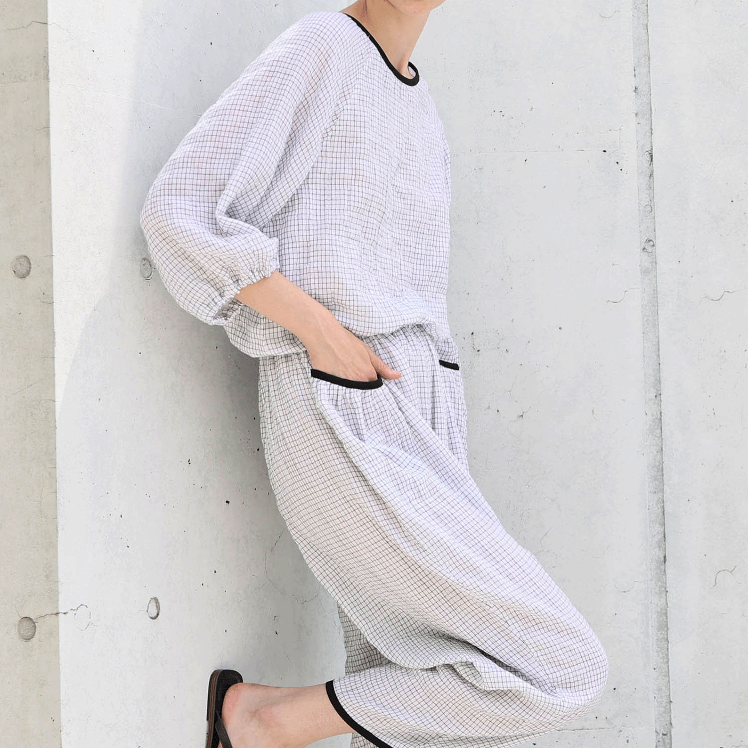 Narue シャーリングダブルガーゼラインチェックセットアップ - 画像8