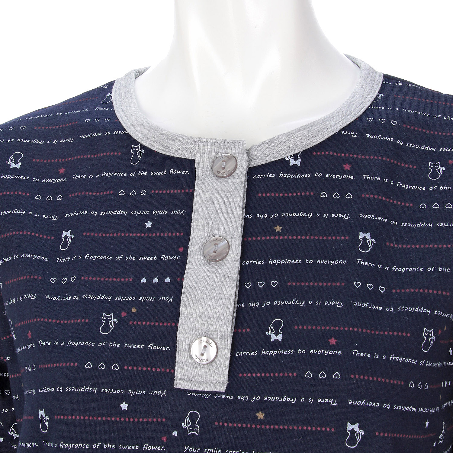 婦人 天竺猫ボーダーかぶりパジャマ - 画像4