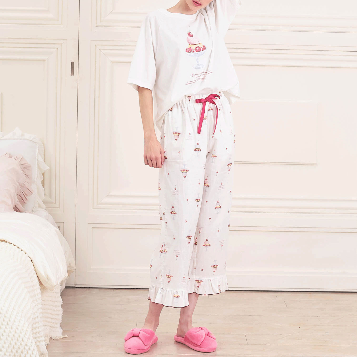 Narue コットンダブルガーゼチェリースイーツセットアップ - 画像2