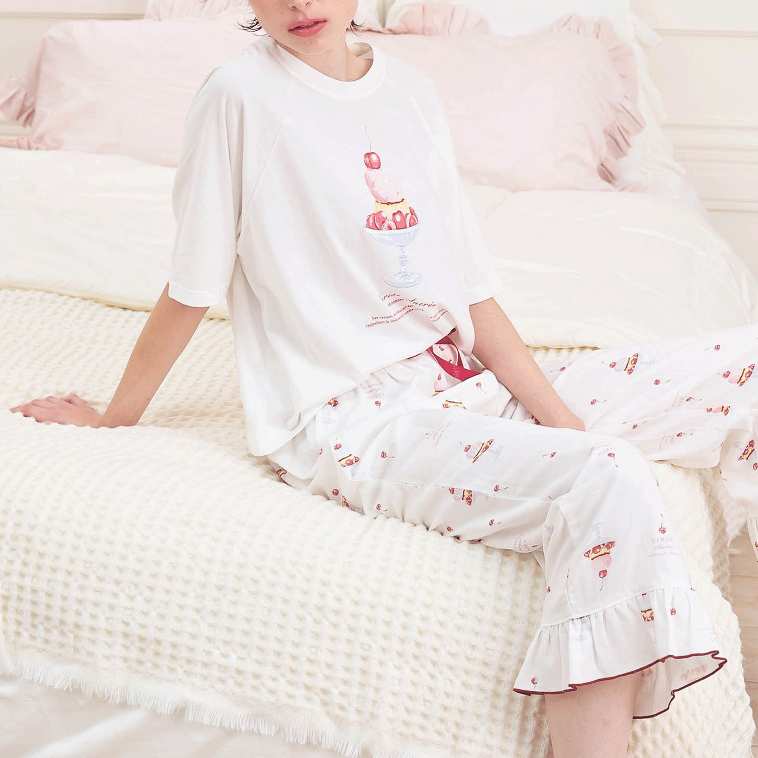 Narue コットンダブルガーゼチェリースイーツセットアップ - 画像4