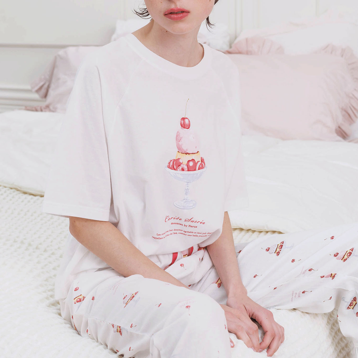 Narue コットンダブルガーゼチェリースイーツセットアップ - 画像1