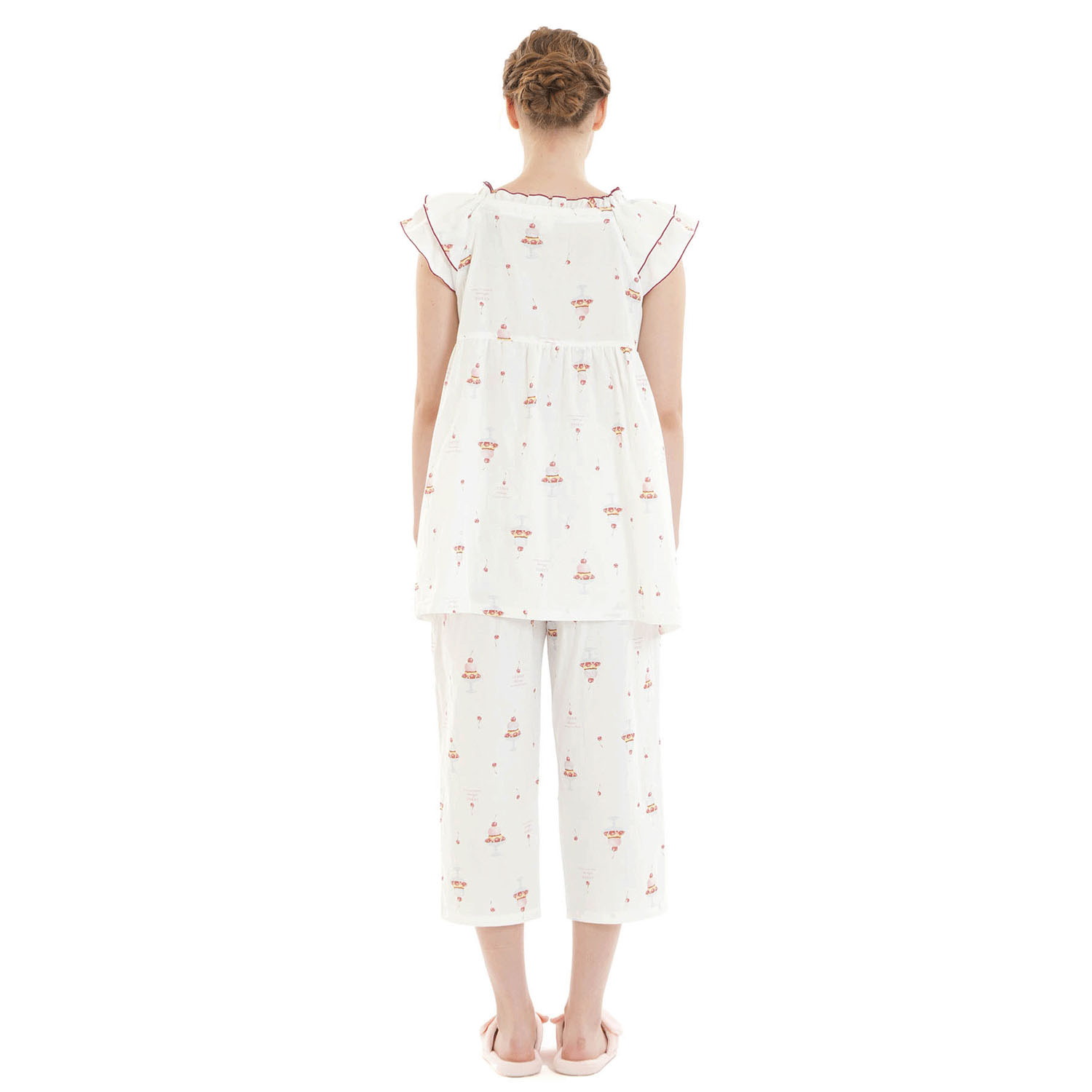 Narue コットンダブルガーゼチェリースイーツフリルパジャマ - 画像8